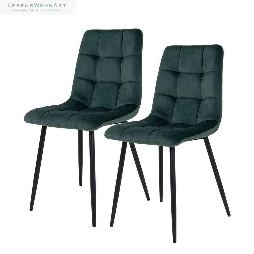 LebensWohnArt Stuhl Modernes 2er Stuhl-Set LEIRIA dunkelgrün Samt