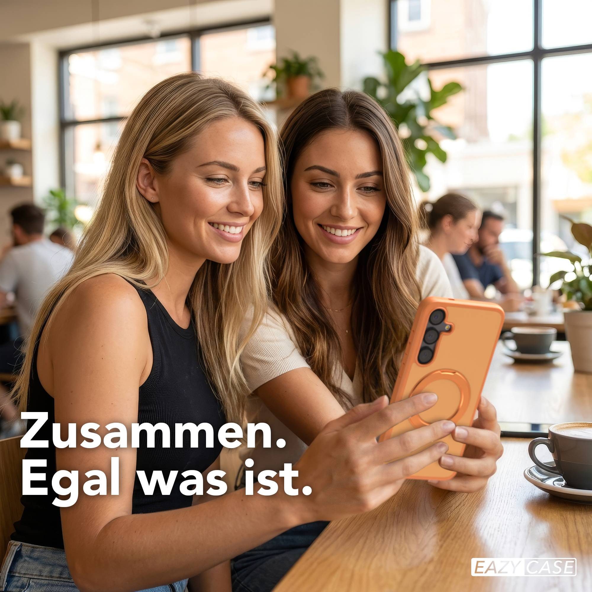 EAZY CASE Handyhülle Outdoor Galaxy S25 Plus Case mit MagSafe Ring 6,7 Zoll, Slimcover Handyhülle Outdoor zum Aufstellen mit Ring modern in Orange
