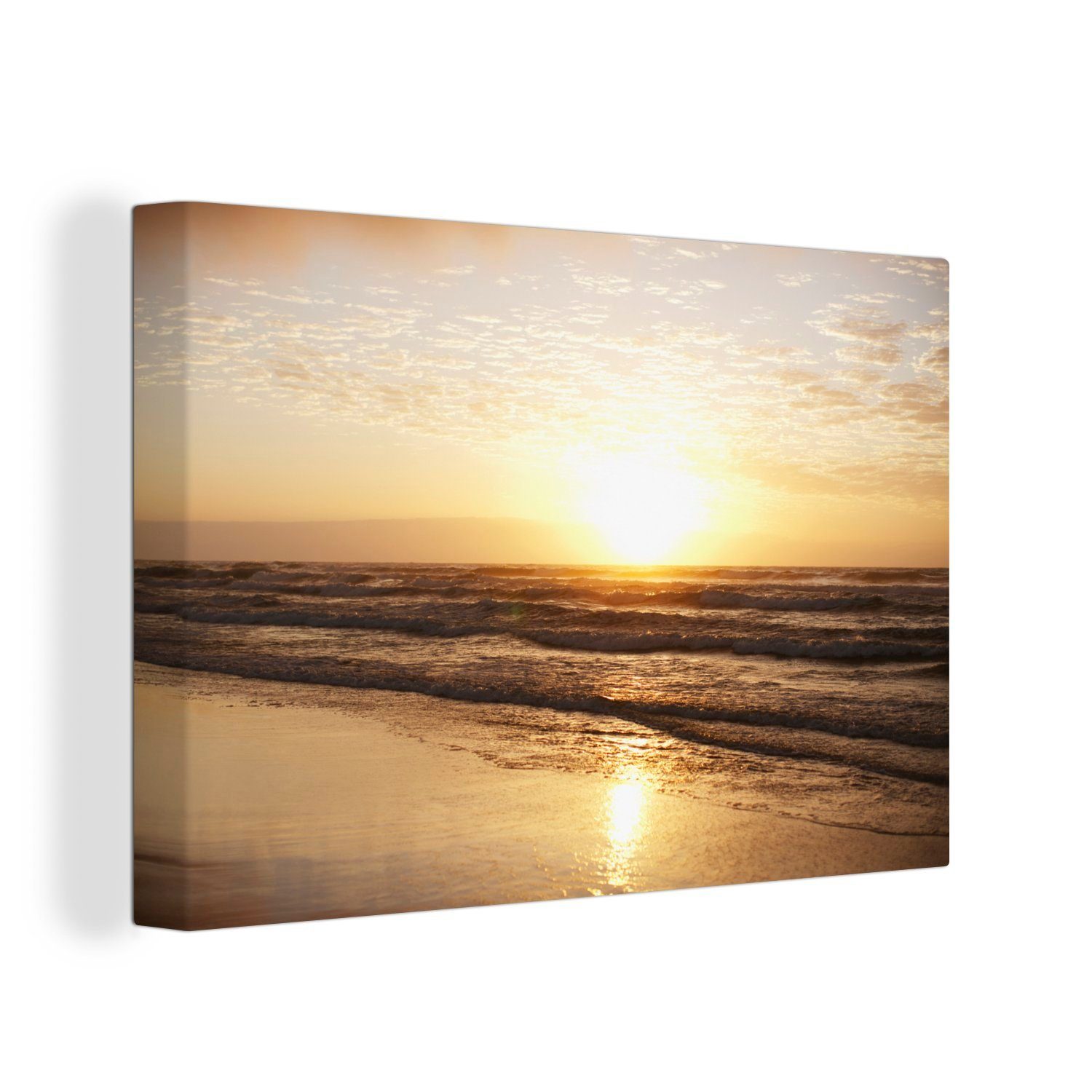 OneMillionCanvasses® Leinwandbild Strand - Sonne - Wolken, (1 St), Wandbild Leinwandbilder, Aufhängefertig, Wanddeko, 30x20 cm | Leinwandbilder