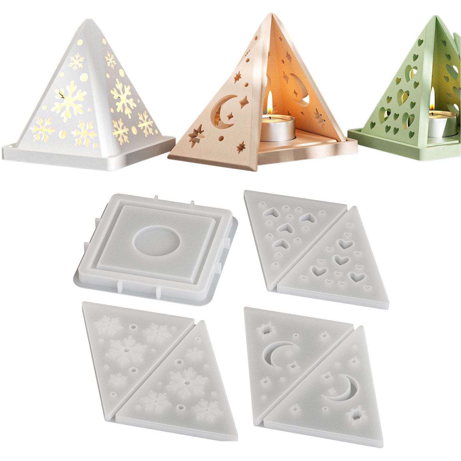 Refttenw Silikonform Silikonformen Ostern Häuser Pyramiden, (3-tlg), DIY Gießformen für Kerzenhalter, Teelichthalter