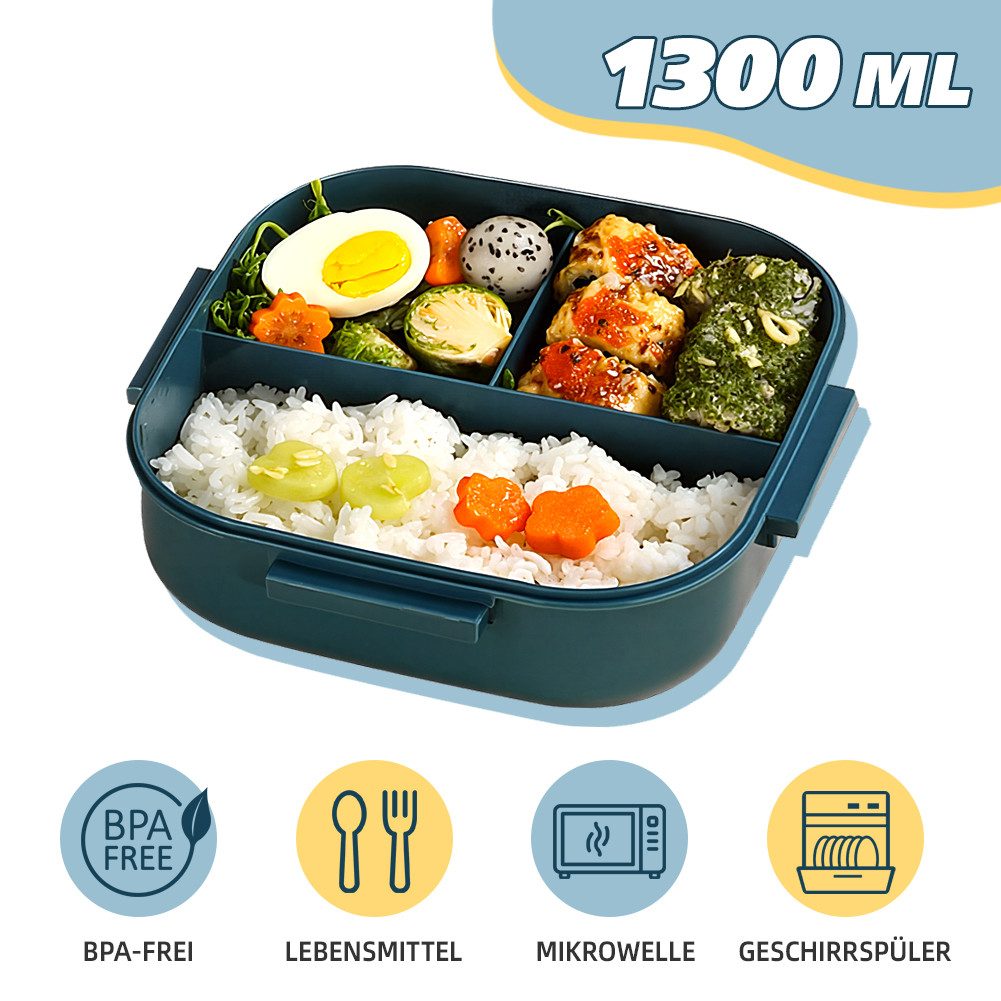 FANNOU Lunchbox Lunch-Behälter (3 Fächer), Auslaufsicher & BPA-frei-mit Besteck, für Kinder und Erwachsene Brotdose mit Fächern