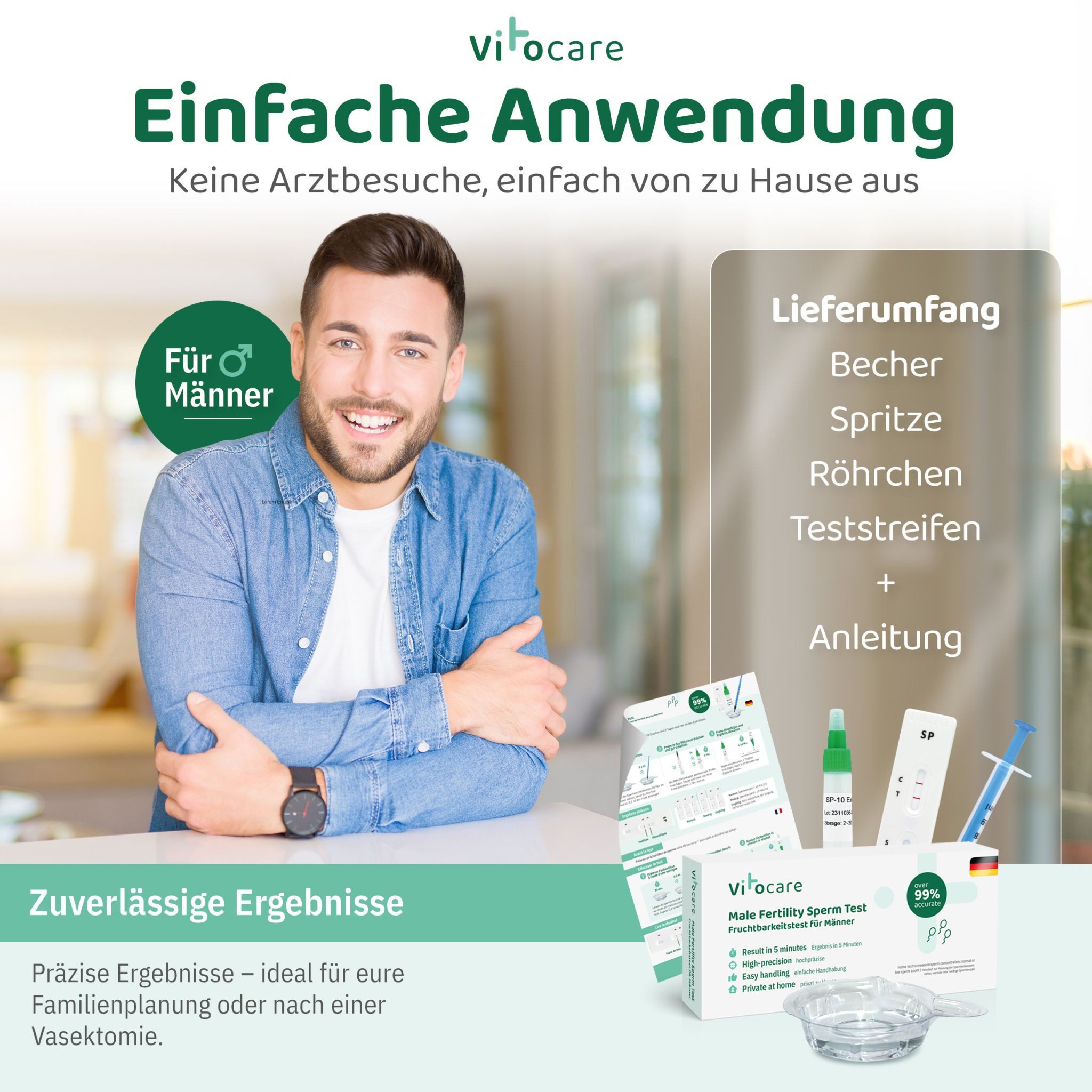 Vitocare Fruchtbarkeitstracker Spermatest für zuhause – Schneller Fruchtbarkeitstest für Männer