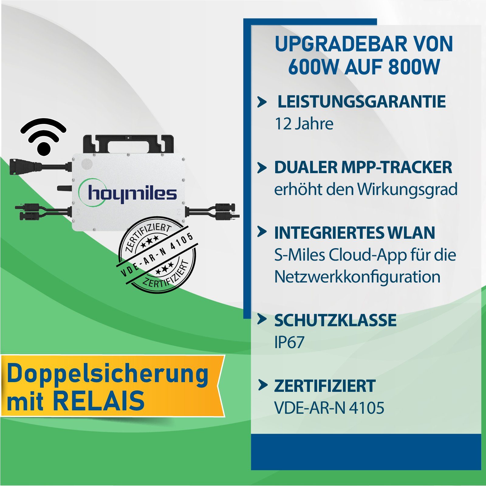 Play (Mit Balkon-Solaranlage Bifaziale 10m Komplettset Ihr und für Glas-Full Balkonkraftwerk steckerfertig Haus, Wechselrichter Campergold Wasserdichtigkeitsklasse, Hoymiles HMS-800W-2T Plug Solarmodule, Solaranlage Upgradefähiger Monokristallin, & 820W Antireflexbeschichtung), Wifi Schuckostecker, Black