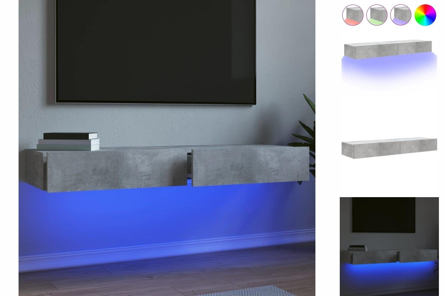 vidaXL TV-Schrank TV-Lowboard TV-Schränke LED-Leuchten Stk mit 2 Betongrau 60x35x15,5 cm