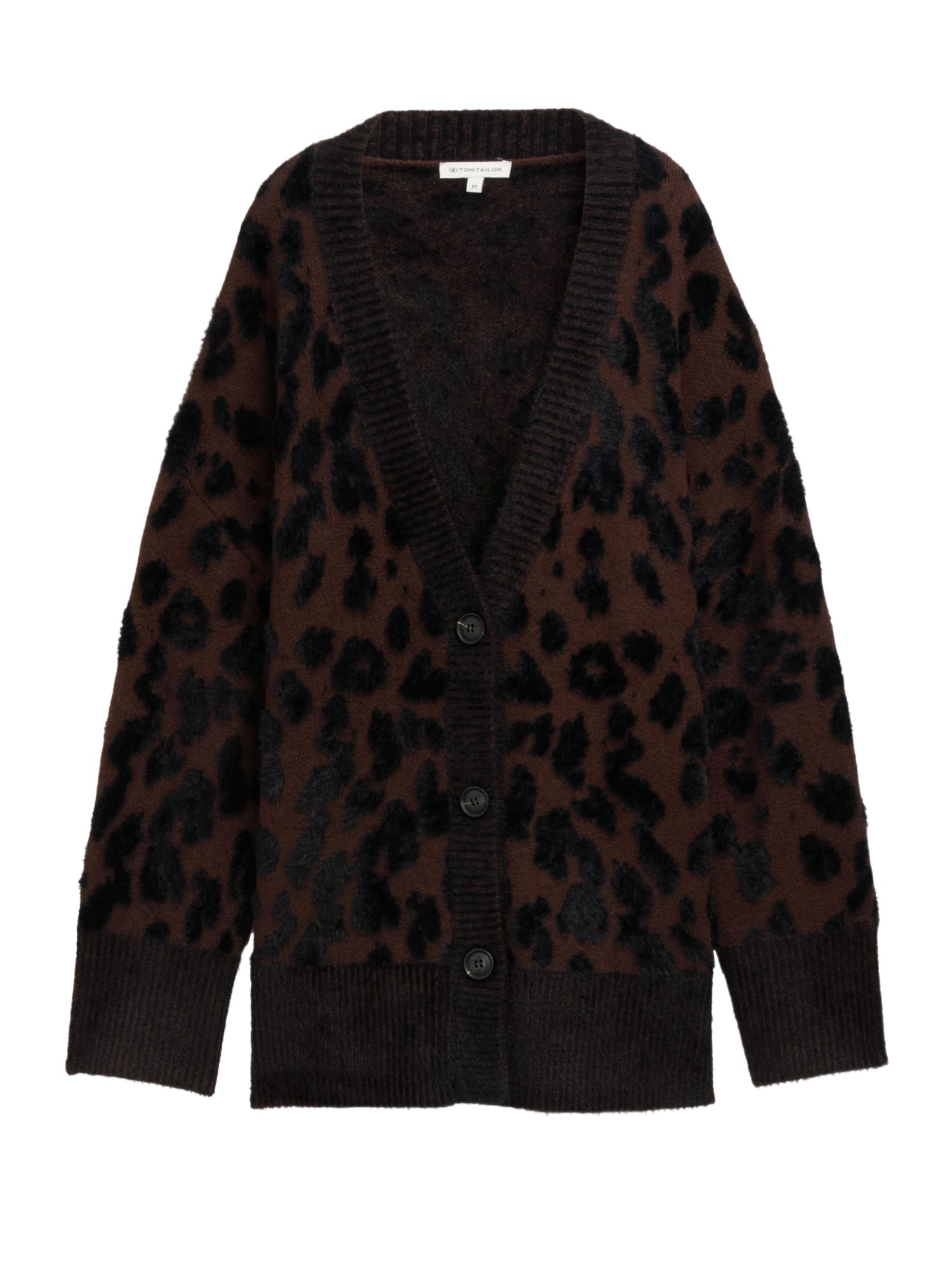 TOM TAILOR Strickjacke U braun,Indoor,Polyamid,Animalprint,V-Ausschnitt,Lang,Oversized