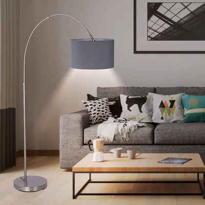 Nino Leuchten LED Bogenlampe, Leuchtmittel nicht inklusive, Stehlampe Wohnzimmerleuchte Bogenlampe nickel Textilschirm grau D 30cm