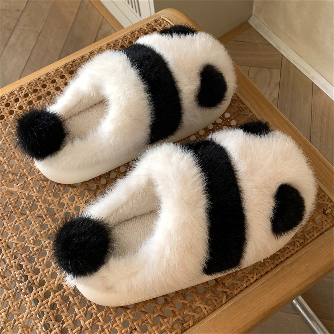 Plüsch DÖRÖY Baumwolle Winter Panda Hausschuhe Plüsch Baumwolle Warme Damen Schuhe Hausschuhe,