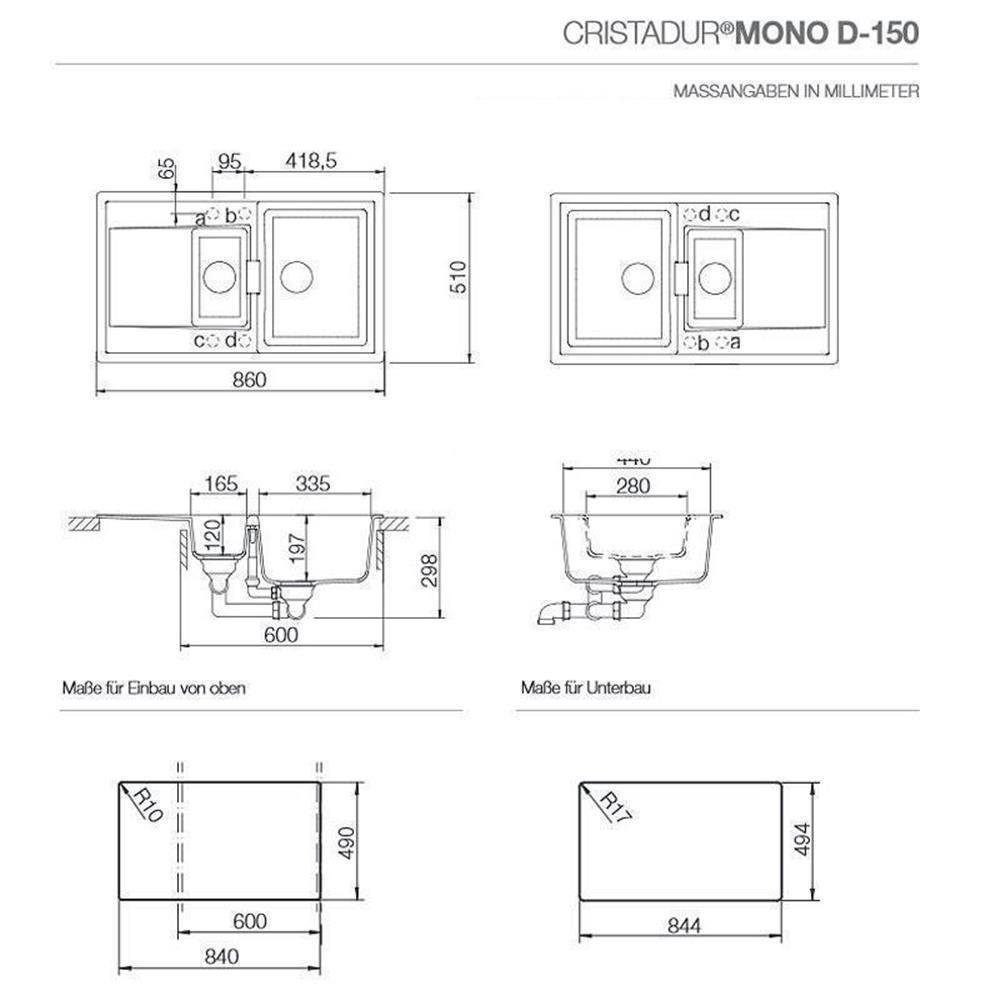 Cristadur Line DSK 86/51 Unterbauspüle Schock U, Green Dusk Schock Mono cm D-150 Granitspüle