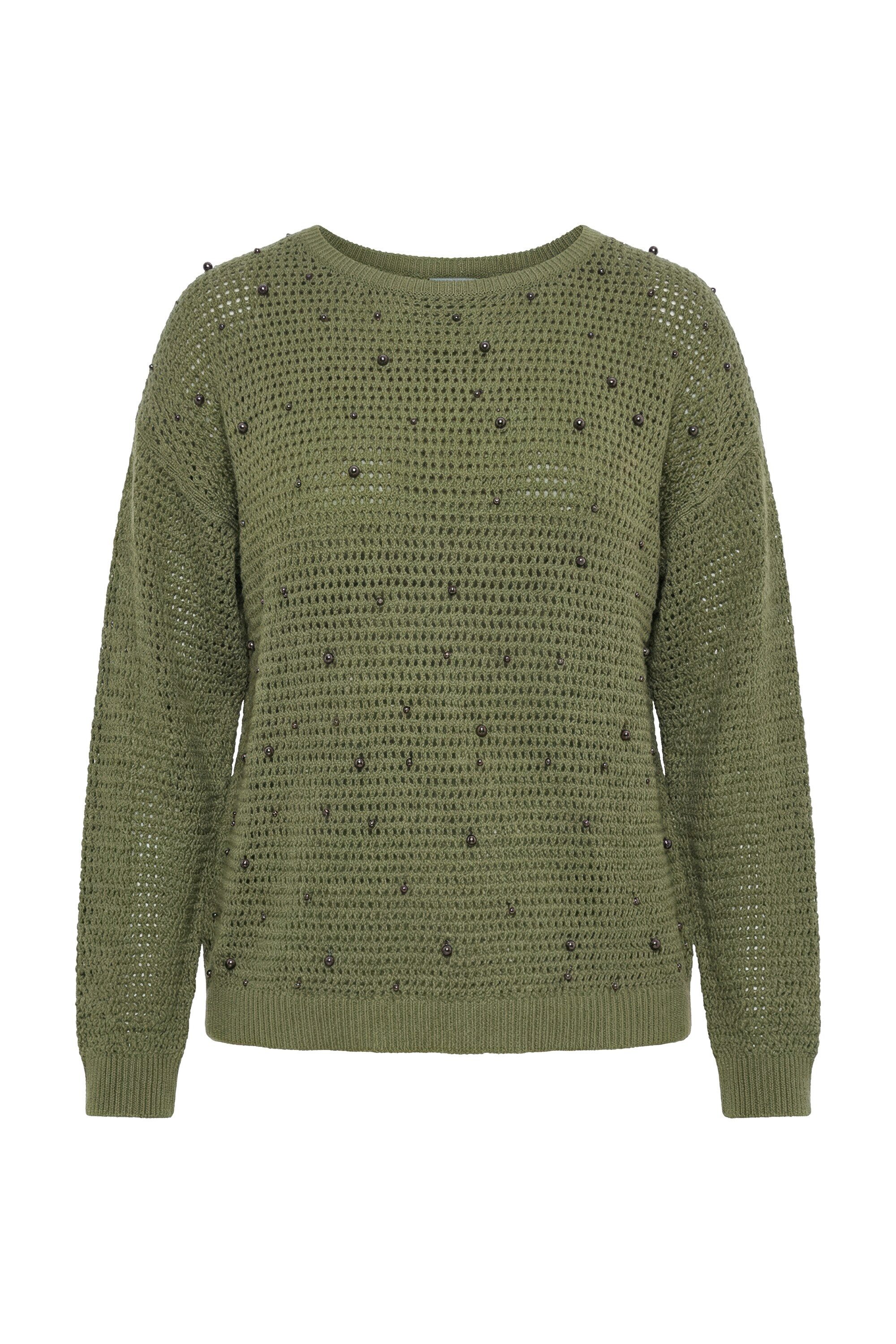 Studio Untold Strickpullover Pullover Boxy Shape Lochstrick Zierperlen Lang günstig online kaufen