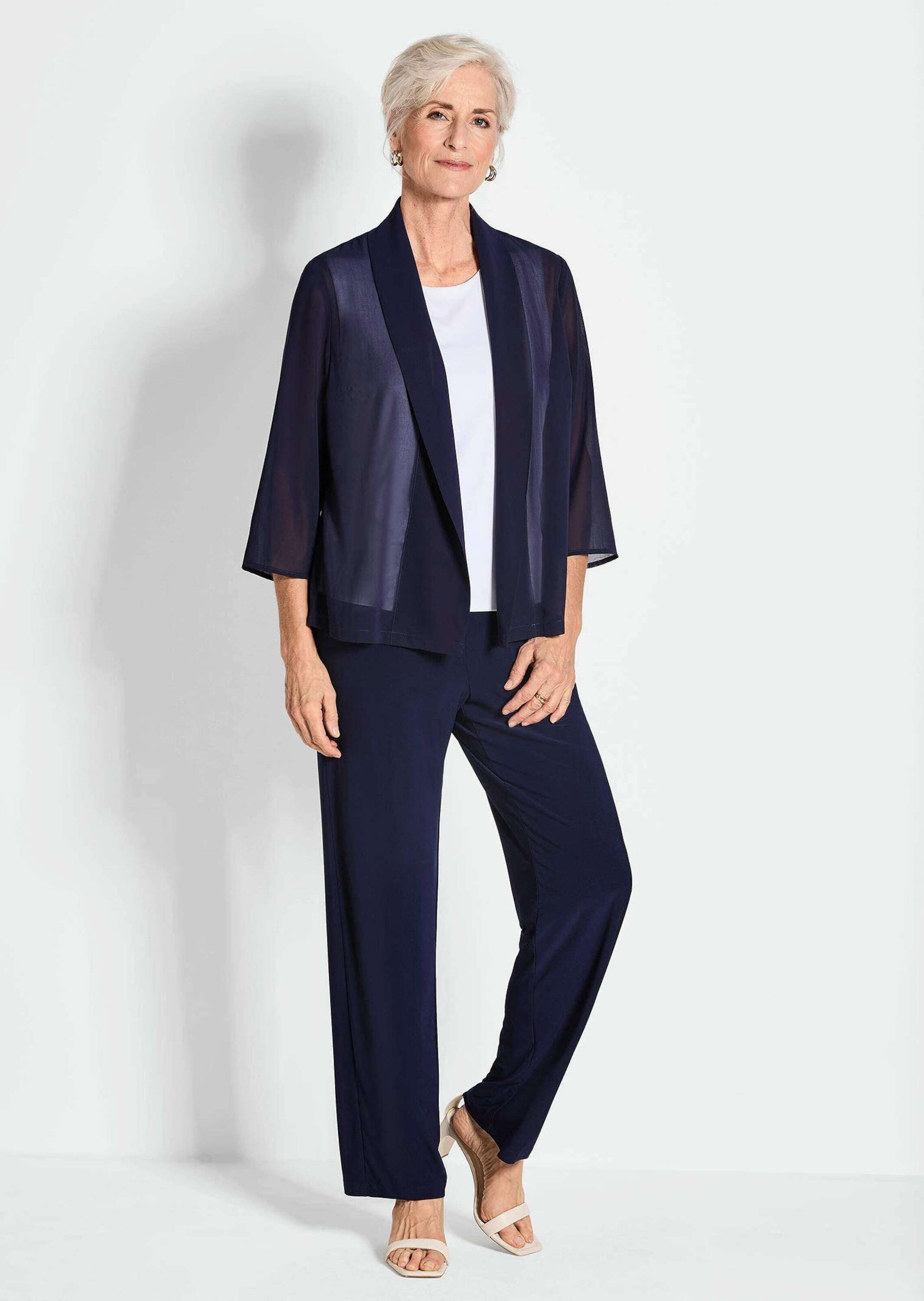 GOLDNER Jerseyblazer Blaue leichte Jacke mit Schalkragen, Halbarm Halbtrans günstig online kaufen