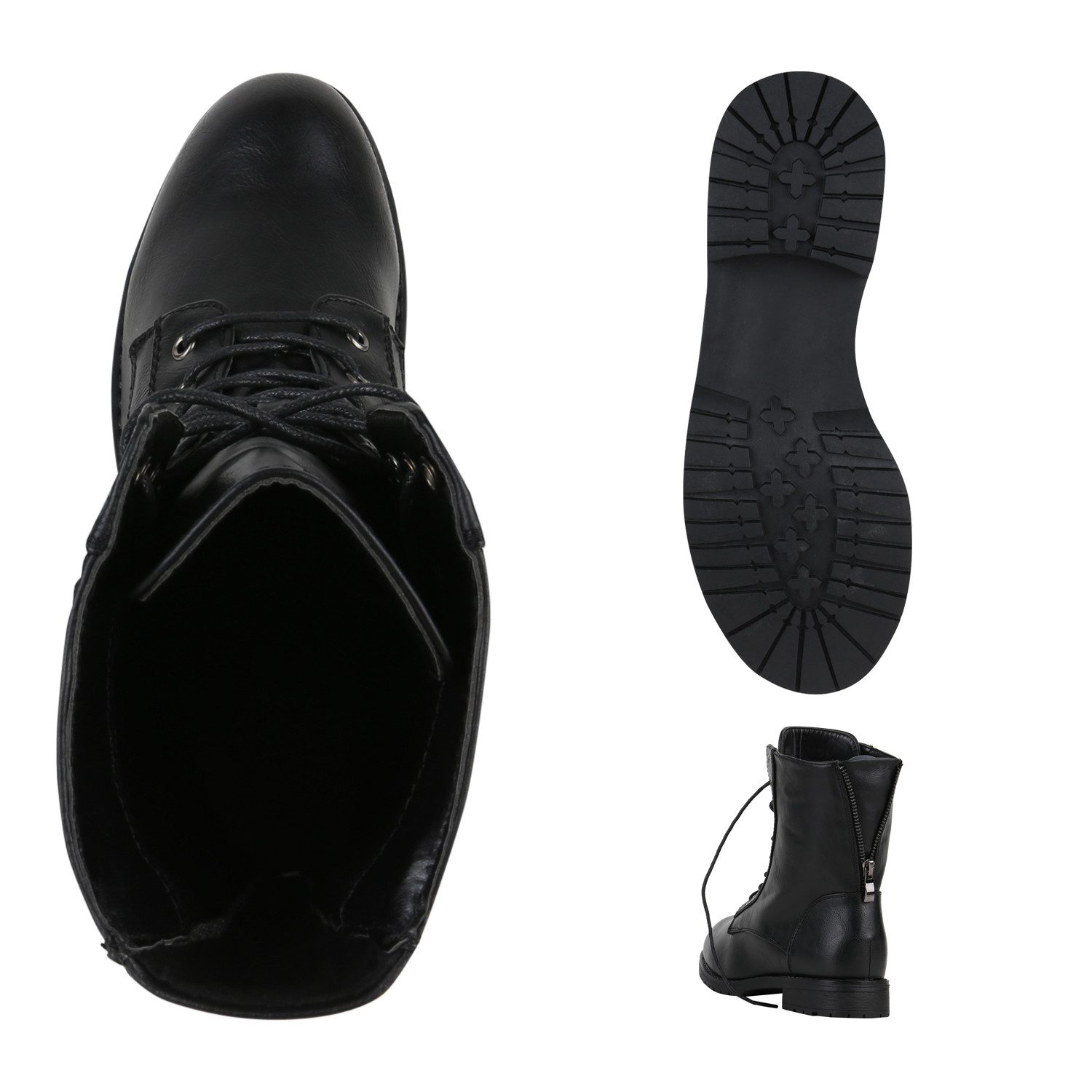 VAN HILL 812022 Schnürstiefelette Damen Schnürstiefeletten Profil Sohle Stiefeletten Leder-Optik