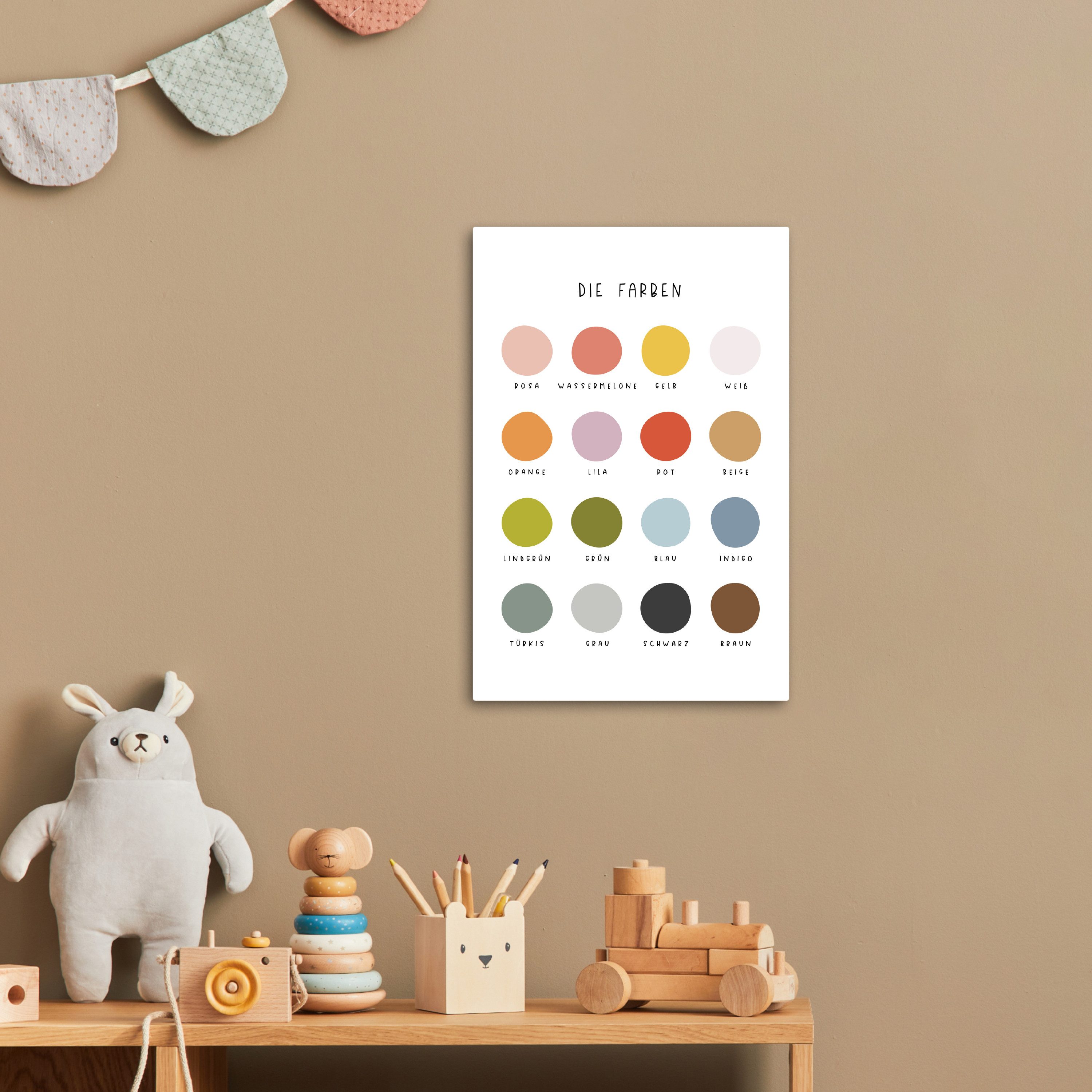 OneMillionCanvasses® Leinwandbild Pädagogisch - Lernfarben - Farbenfroh - Weiß, Fotodruck (1 St), Kinderzimmer Deko, Mädchen und Jungen Bilder 20x30 cm
