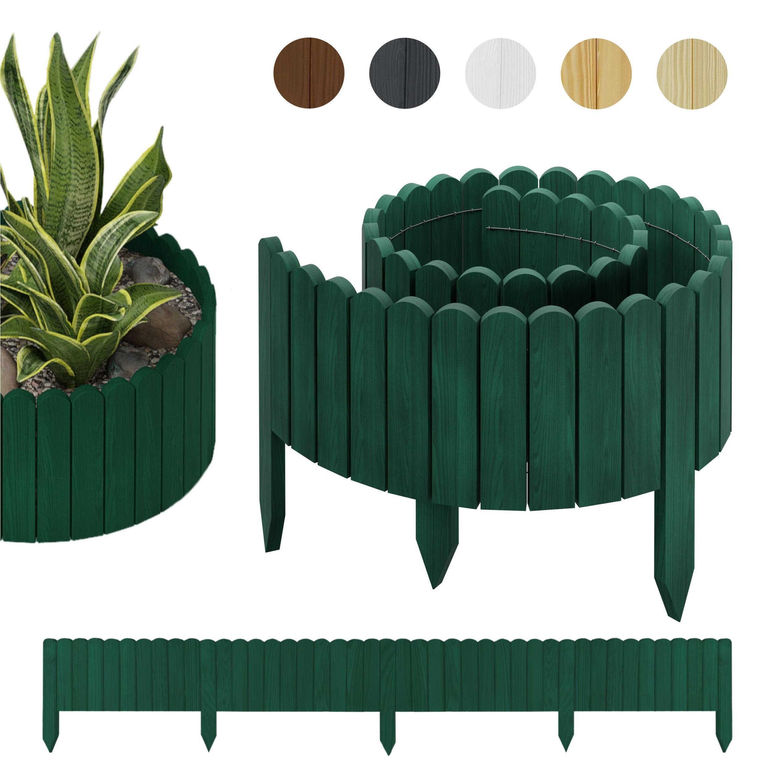 be4nature Palisade Beeteinfassung Beetumrandung Rasenkante Flexibler Umrandung Rollborder, LxH: 200x30 cm, Dunkelgrün, Umzäunung sus Holz Garten Dekozaun Beeten Blumenbeeten Kräutergarten