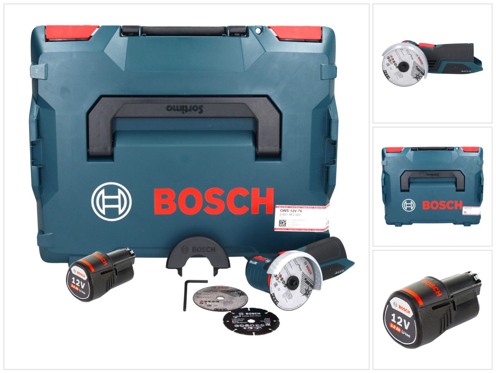 Bosch Professional Akku-Winkelschleifer GWS 12V-76 Professional 12 V 76 mm Brushless + 1x Akku 3,0 Ah + L-Boxx