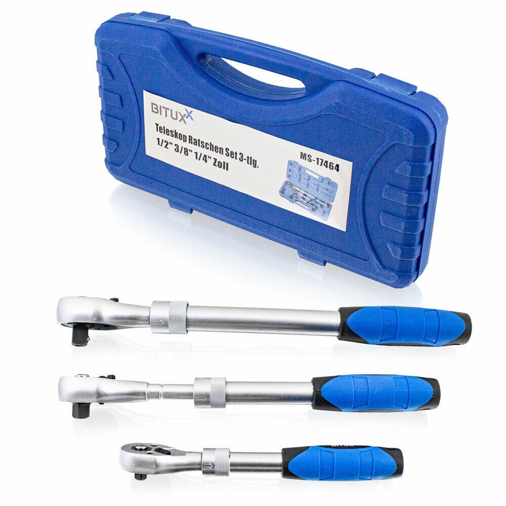 Bituxx Ratsche Teleskop Ratschen Set 3-tlg. 1/2 Zoll 3/8 Zoll 1/4 Zoll (3 St., MS-17464)