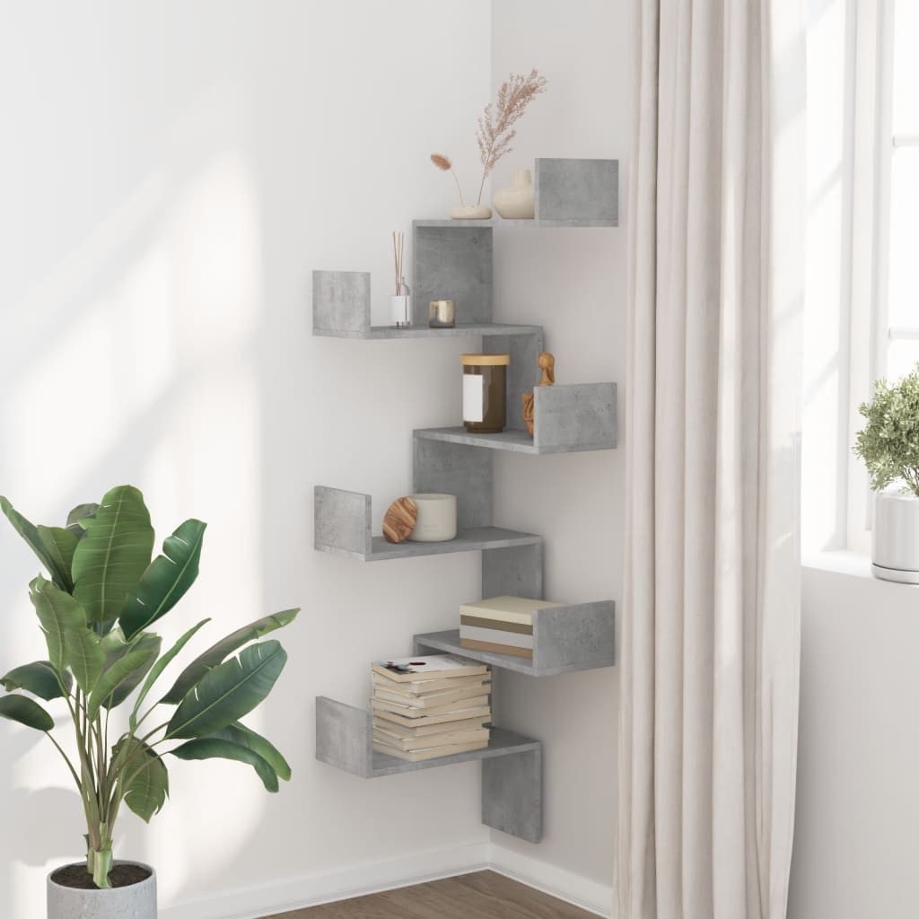 vidaXL Eckregal NA Wand-Eckregal Betongrau 45x45x147 cm Spanplatte