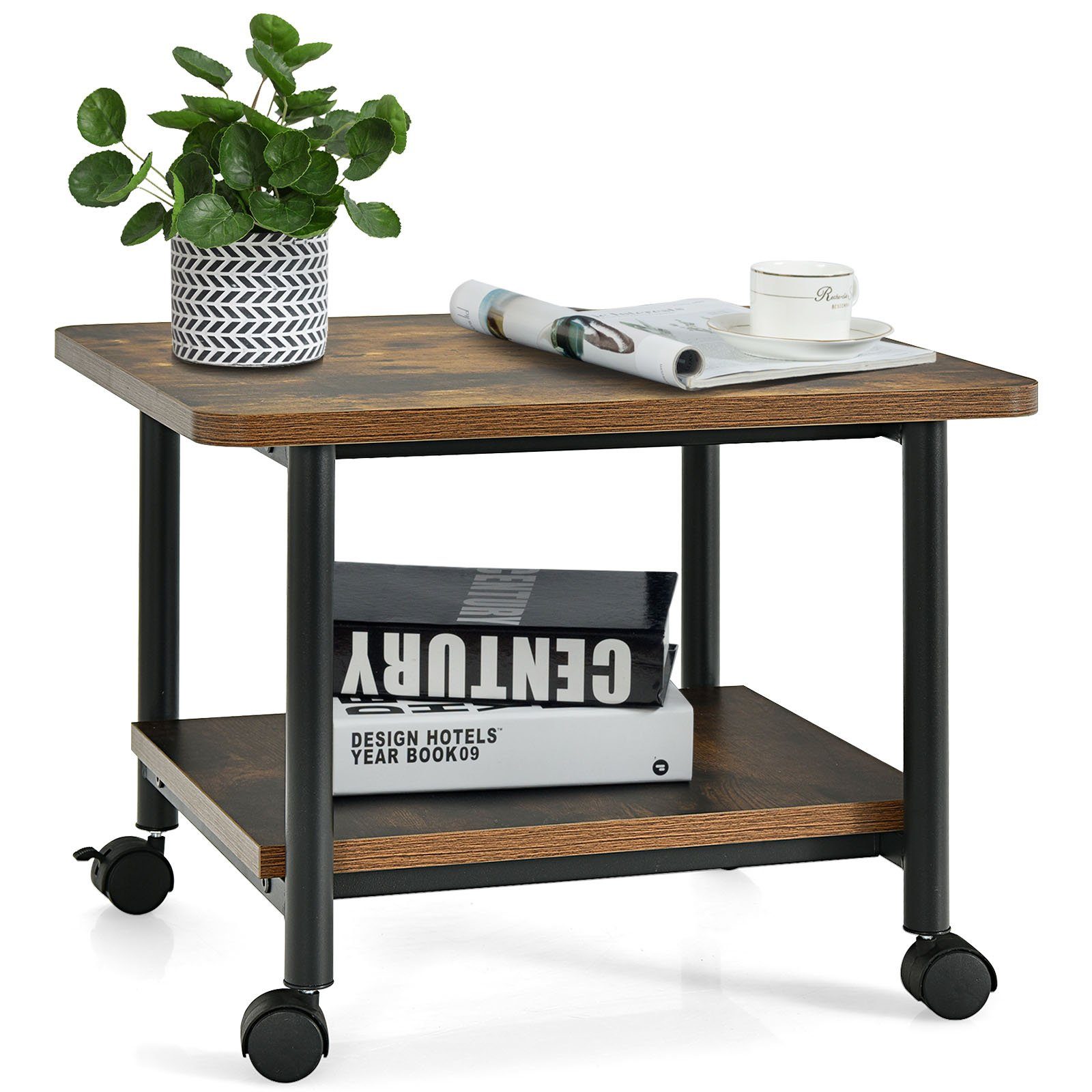COSTWAY Druckertisch, 2 Ebenen, mit 4 Rollen und 1 Ablage, 45 kg, 49x40x37cm