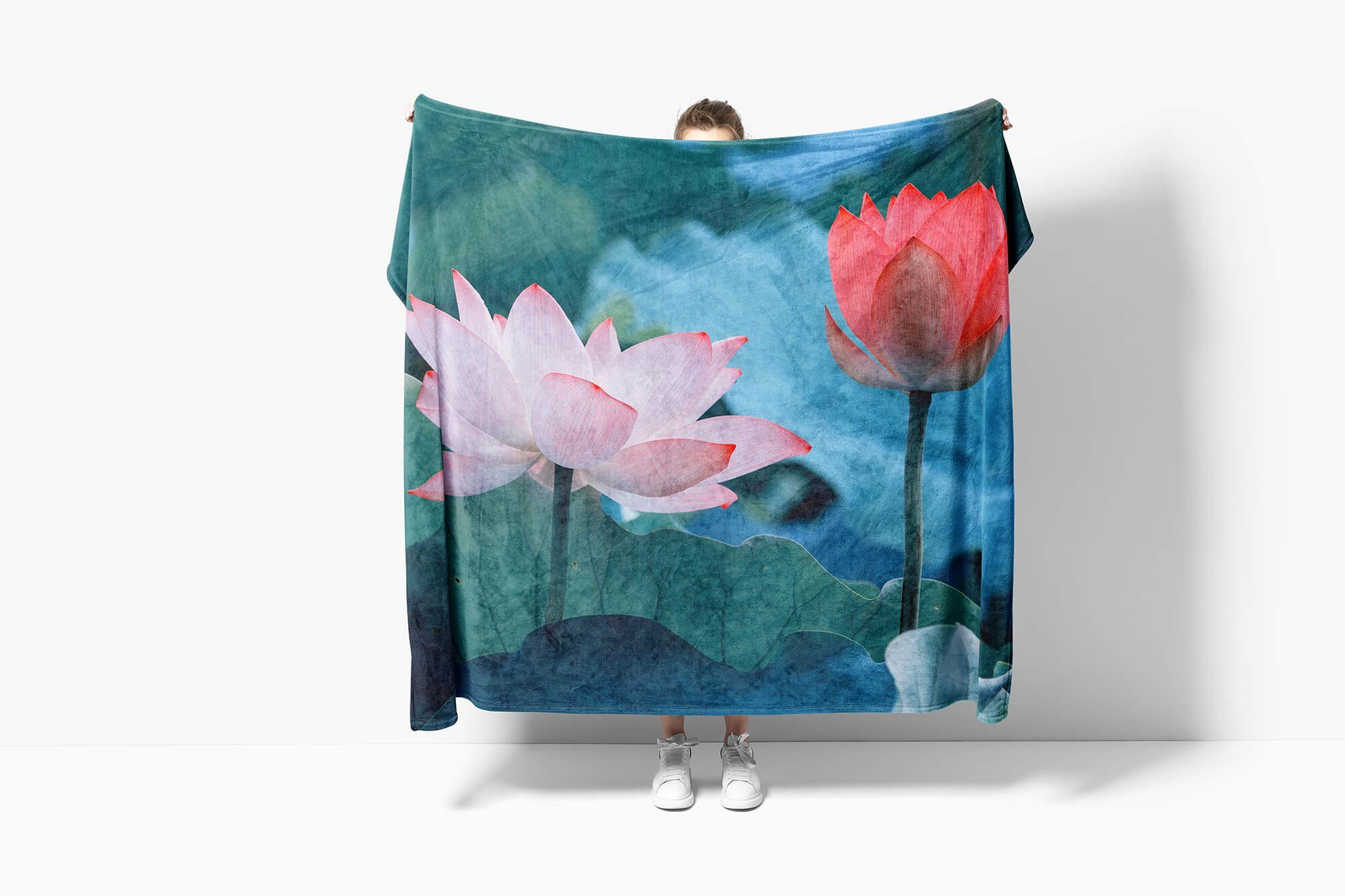 (1-St), Blumen Art mit Handtuch Saunatuch Fotomotiv Lotus Handtücher Baumwolle-Polyester-Mix Sinus Blüte, Handtuch Kuscheldecke Strandhandtuch