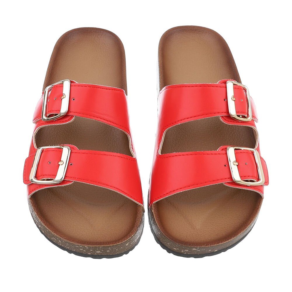 Ital-Design Damen Mules Freizeit Pantolette (85744195) Flach Pantoletten in Rot