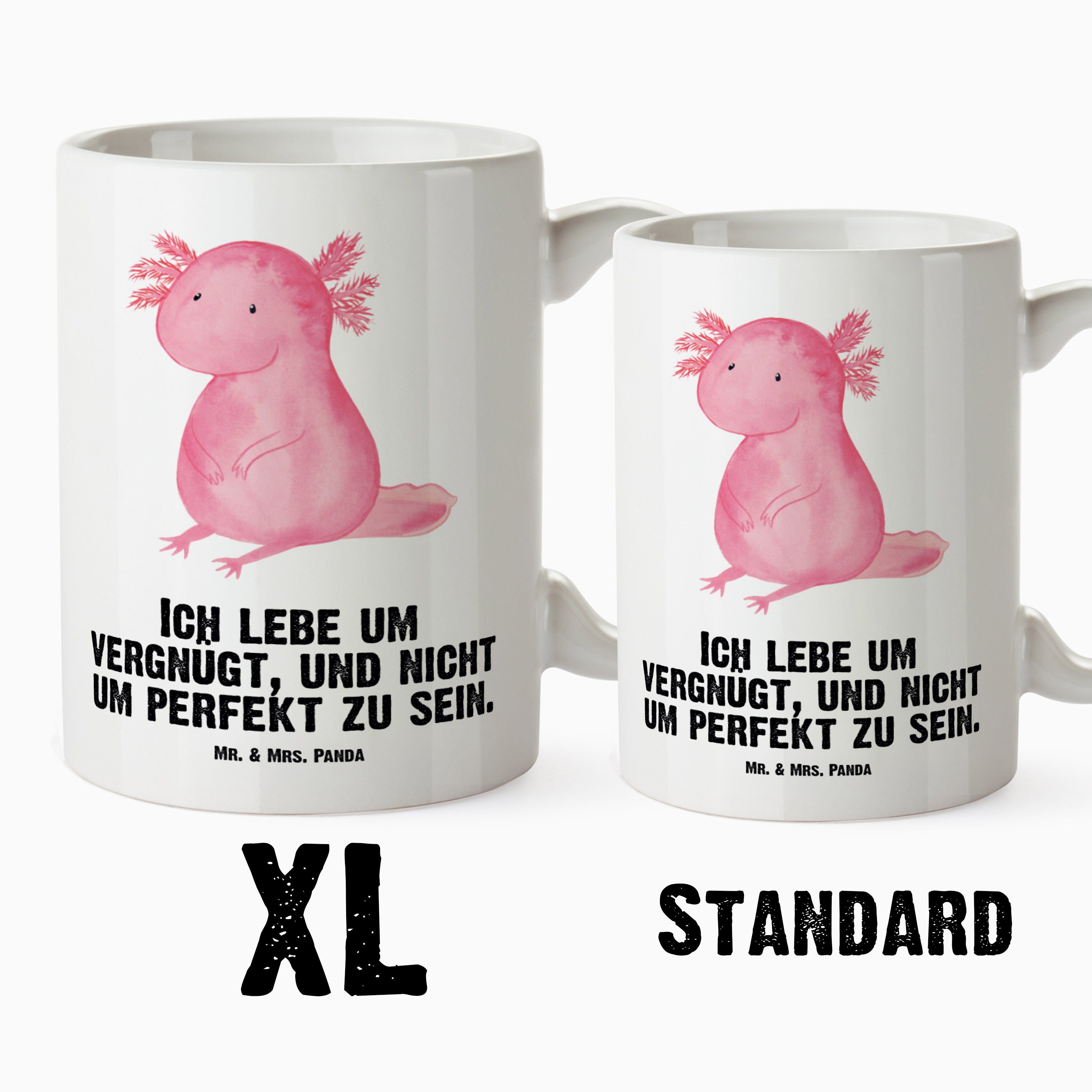 Axolotl Leb, XL Geschenk, Panda Tasse & XL spülmaschinenfest, Weisheit, - - Keramik Mrs. Weiß Tasse Tasse, Mr.