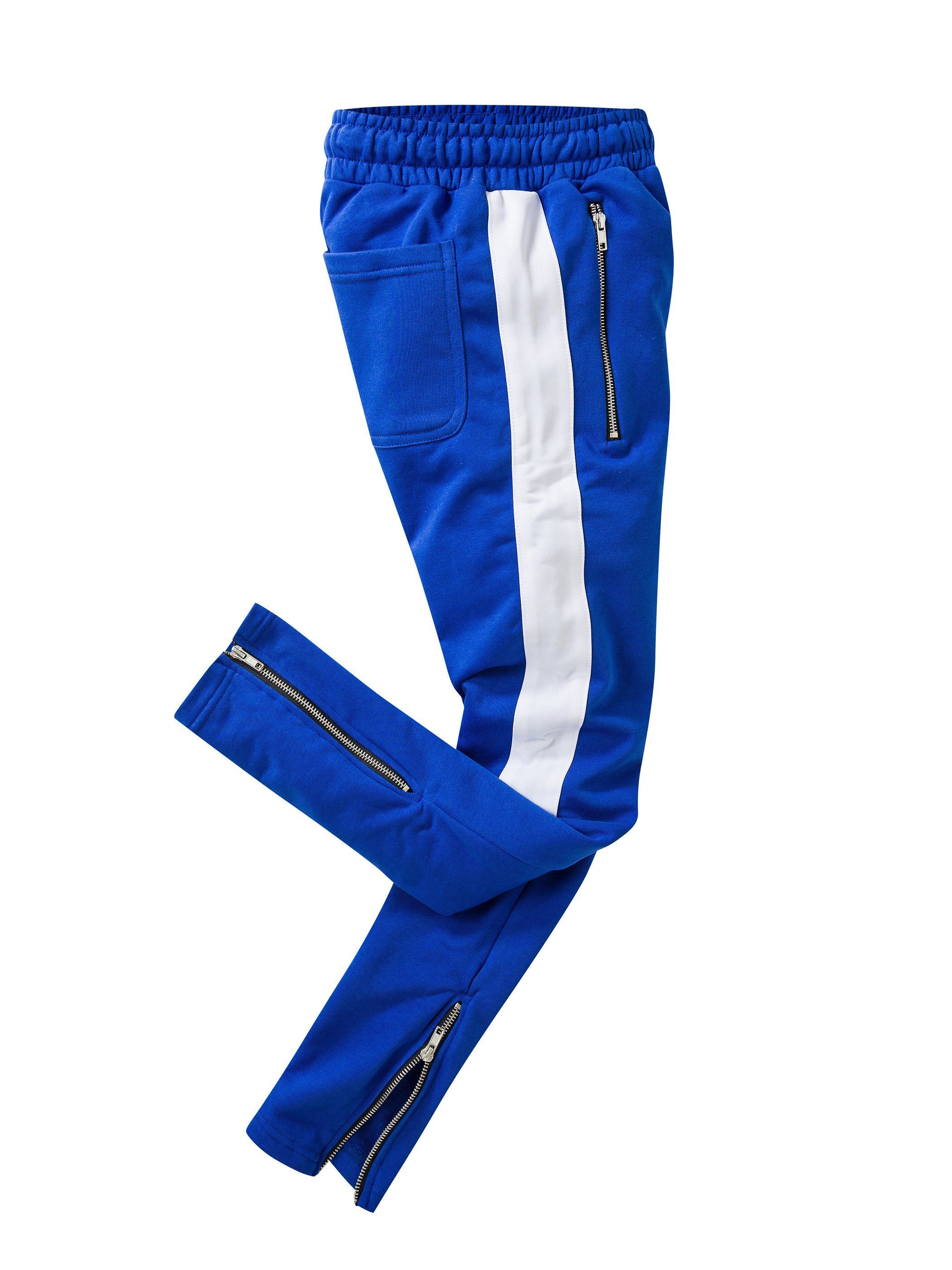 white Kordelzug - 0301) Jogginghose Pittman (blue Retro Blau mit elastischem, PITTMAN Zip (1-tlg) Bund / mit Pant Track