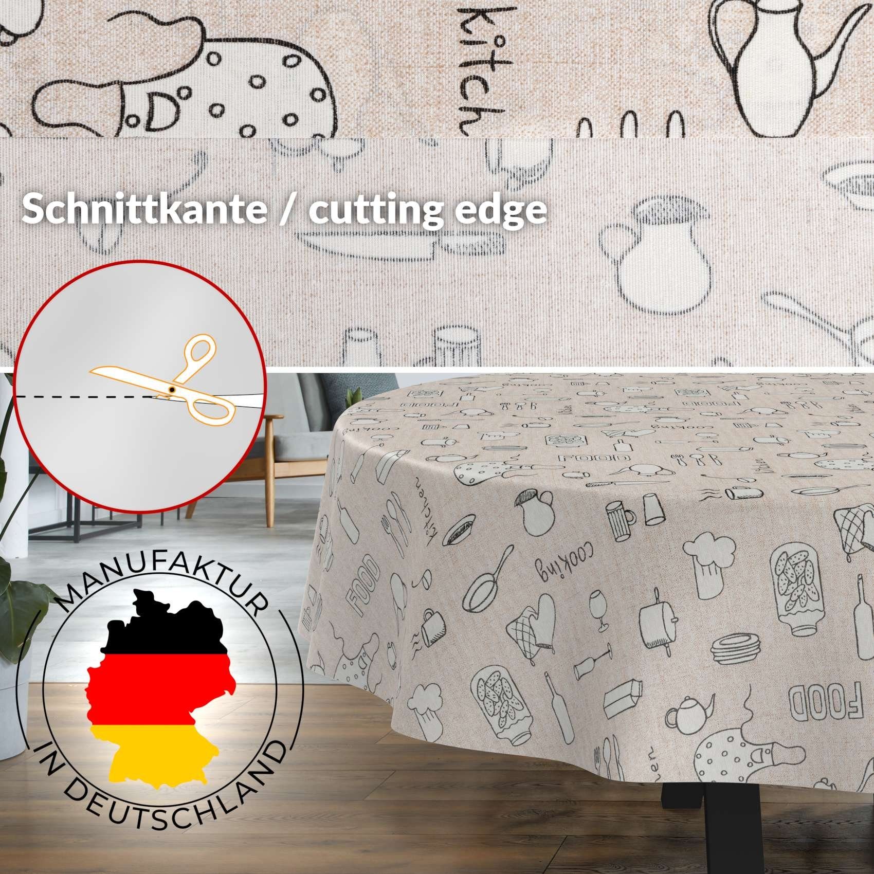 ANRO Tischdecke mit Tee und Kaffee aus Textil Tischtuch mit Beschichtung Tischwäsche (Einzelstück 1-tlg), auch als Gartentischdecke - mit Schutzschicht
