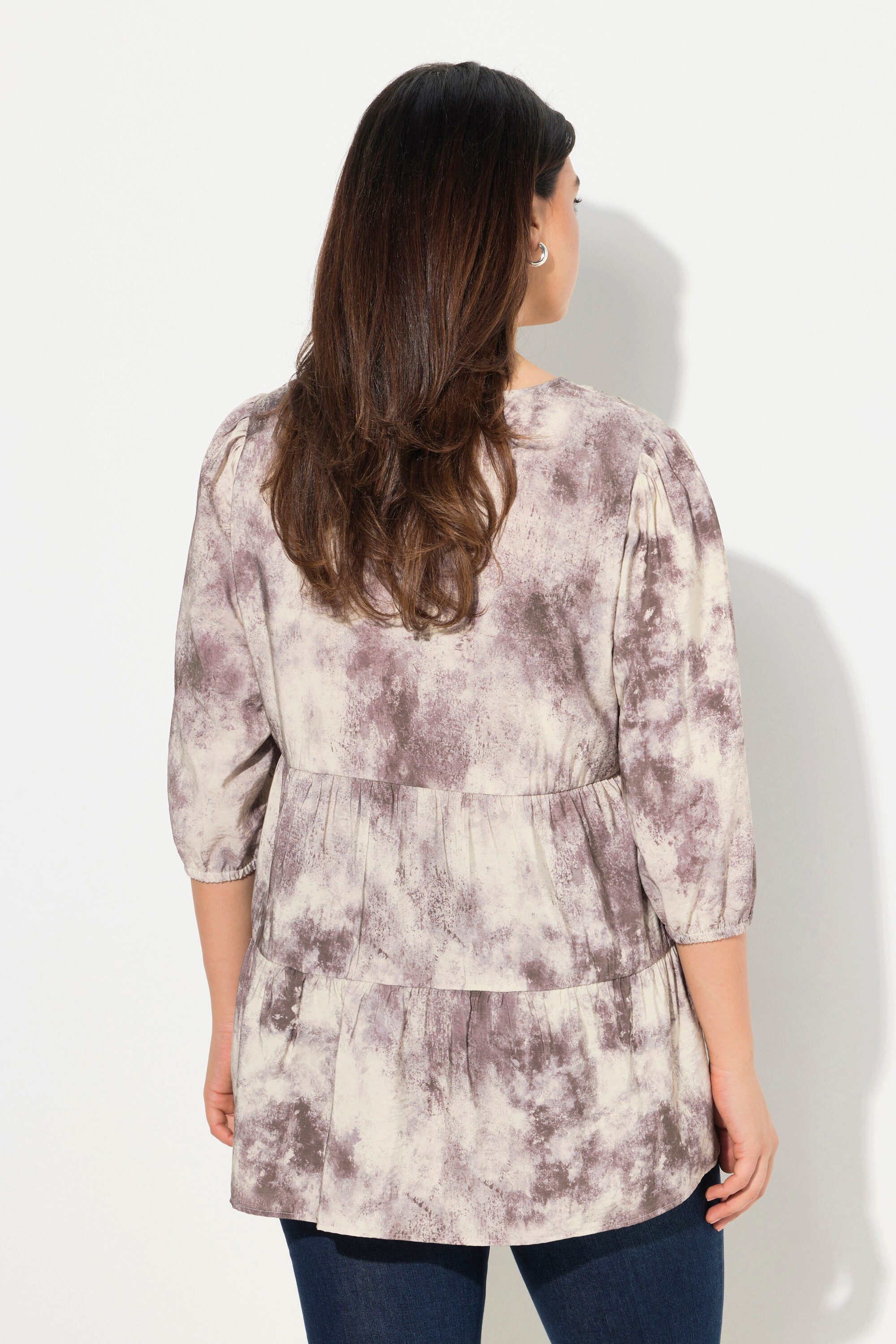 Ulla Popken Tunika Bluse Batikdruck A-Linie V-Ausschnitt Langarm
