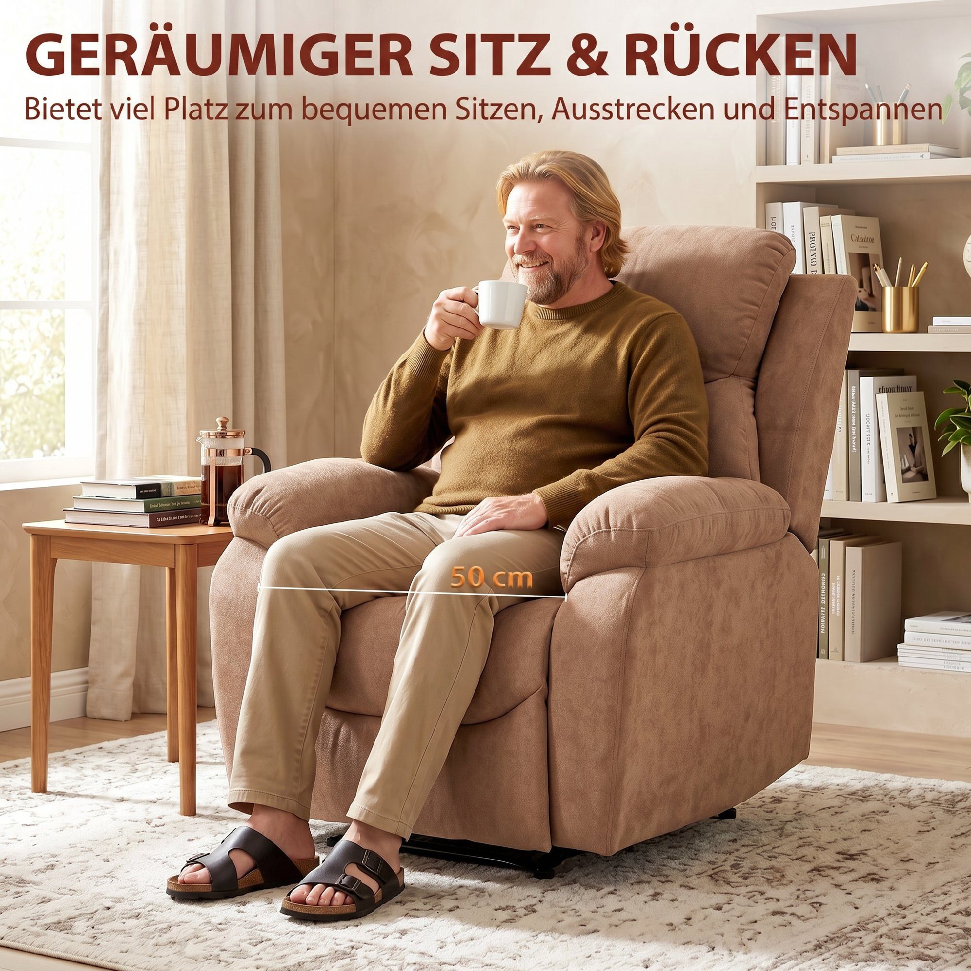 HOMCOM Relaxsessel Fernsehsessel TV Sessel mit Liegefunktion (Ruhesessel, 1-St., Liegesessel), Kompakt, 150° Liegefunktion, Taschenfederkern – Bild 5 von 5