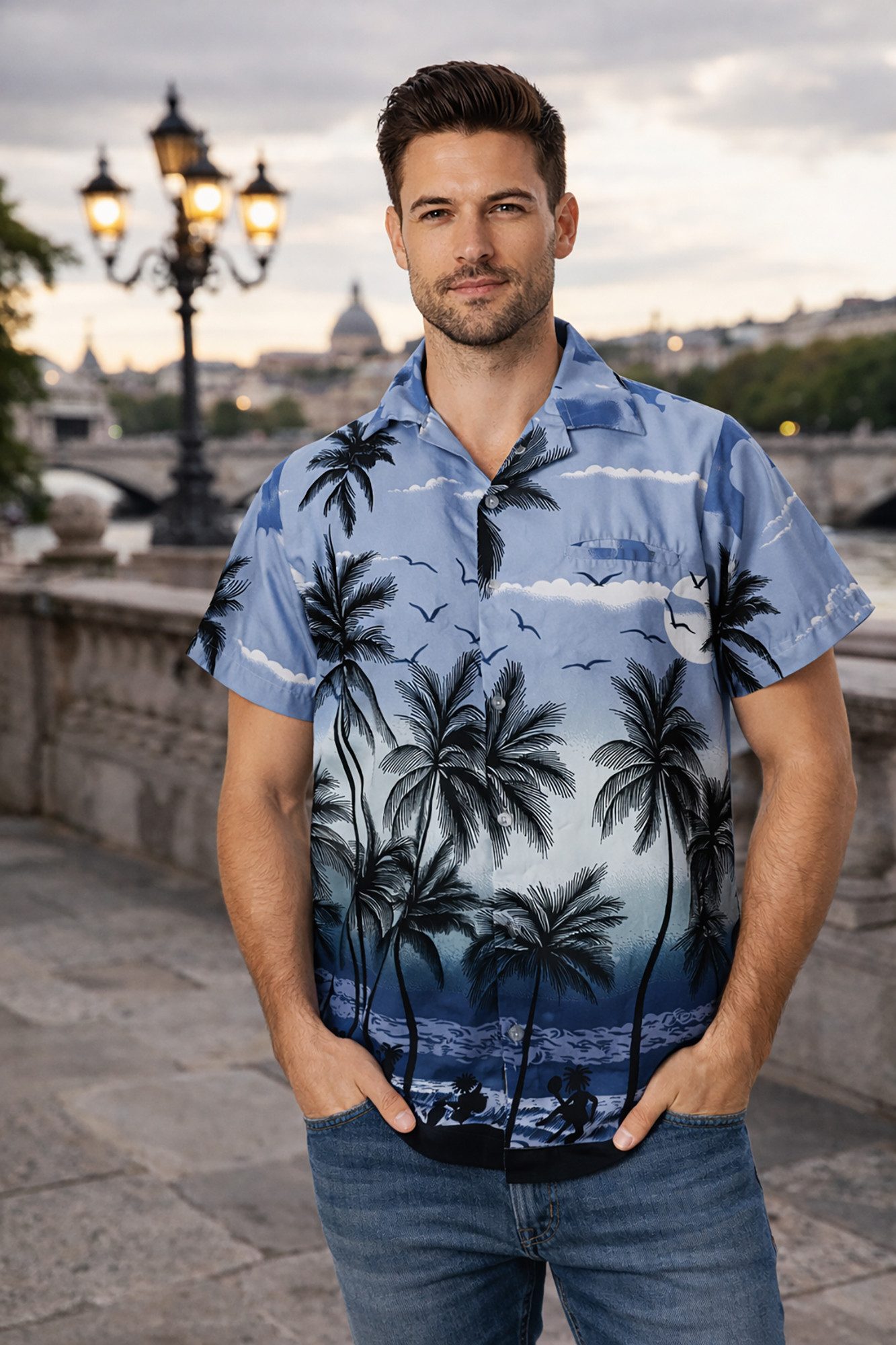 King Kameha Hawaiihemd "Beach" Funky Hawaii-Hemd Herren Kurzarm Front-Tasche Stylish
