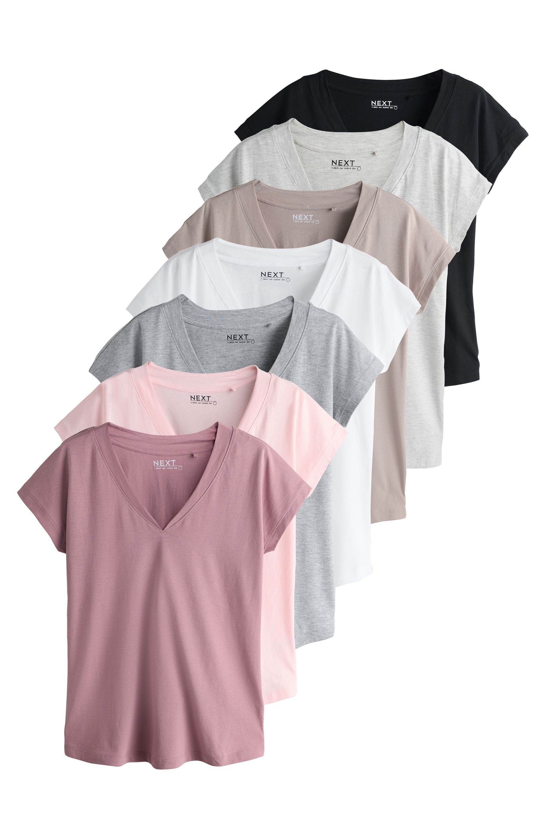 Next T-Shirt 7er-Pack T-Shirts mit überschnittenen Schultern (7-tlg)