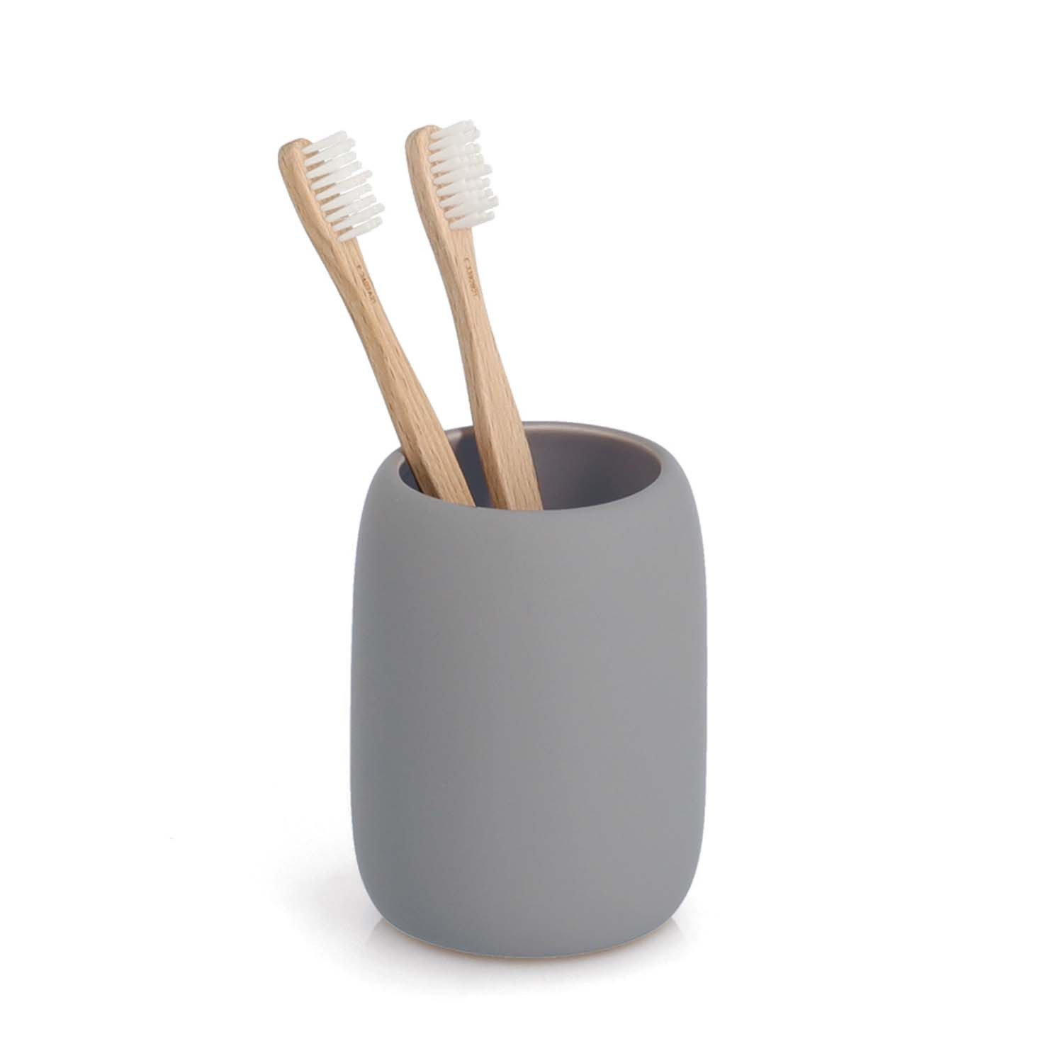 Zeller Present Badaccessoire-Set 6-teiliges Badaccessoire-Set - Keramik, Grau, Set, 6 tlg., 6-tlg., stilvolle Riffelstruktur