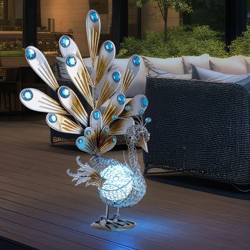 Globo LED Solarleuchte, LED-Leuchtmittel fest verbaut, Solar Pfau Dekoleuchte Solarlampe Pfau Außenleuchte Solar Tierfigur