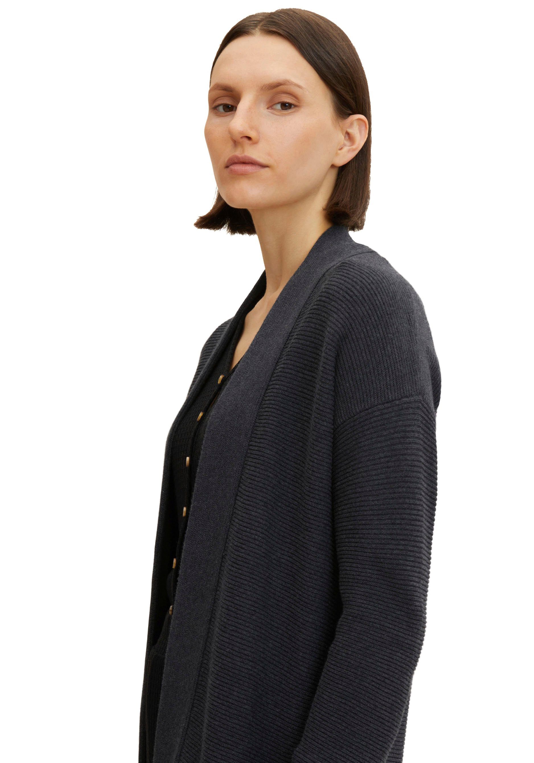TOM TAILOR Longstrickjacke aus Rippstrick mit aufgesetzten Taschen