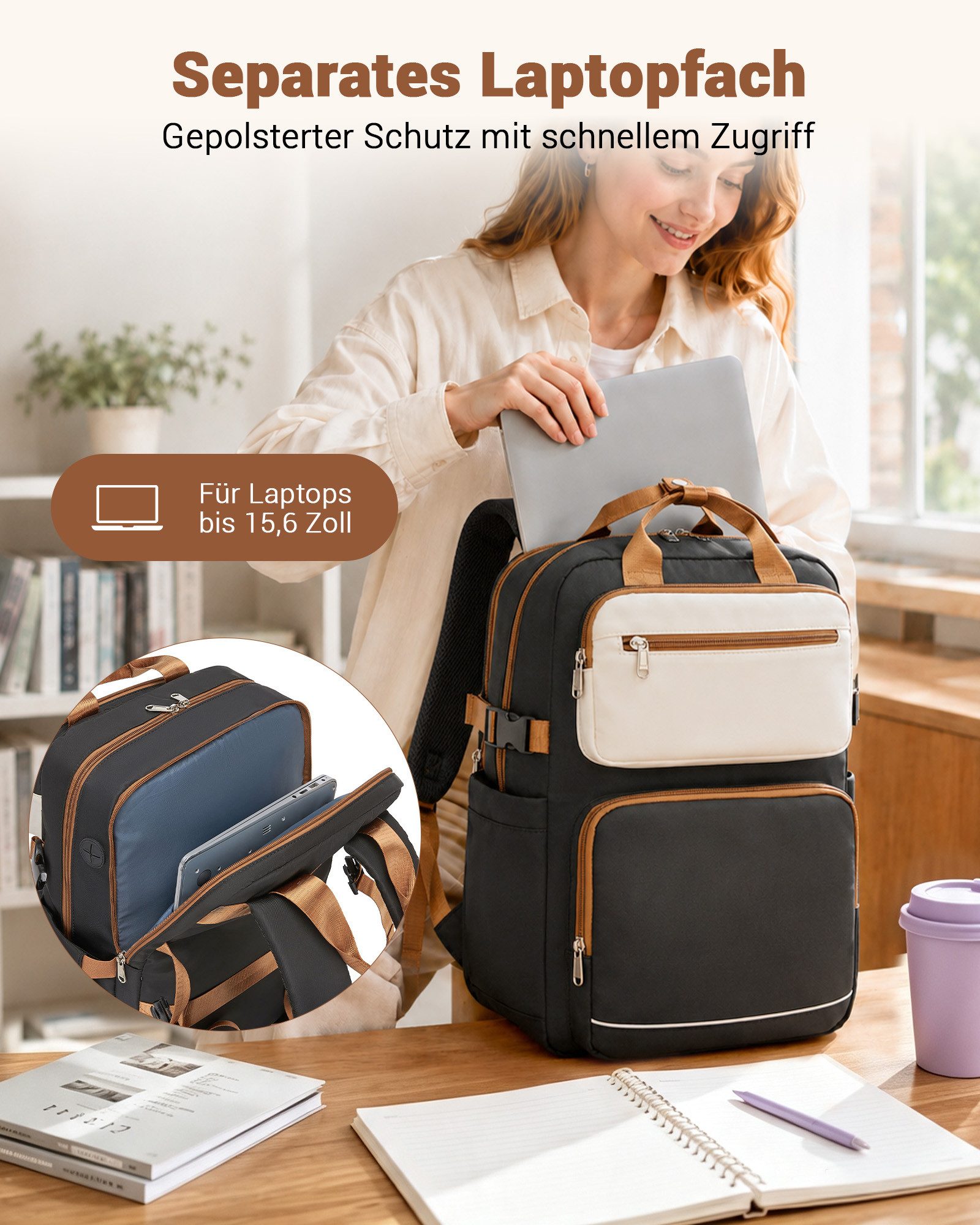 KONO Rucksack Ryanair Handgepäck 40x30x20 cm–20L Reiserucksack mit Laptopfach – Bild 3 von 5