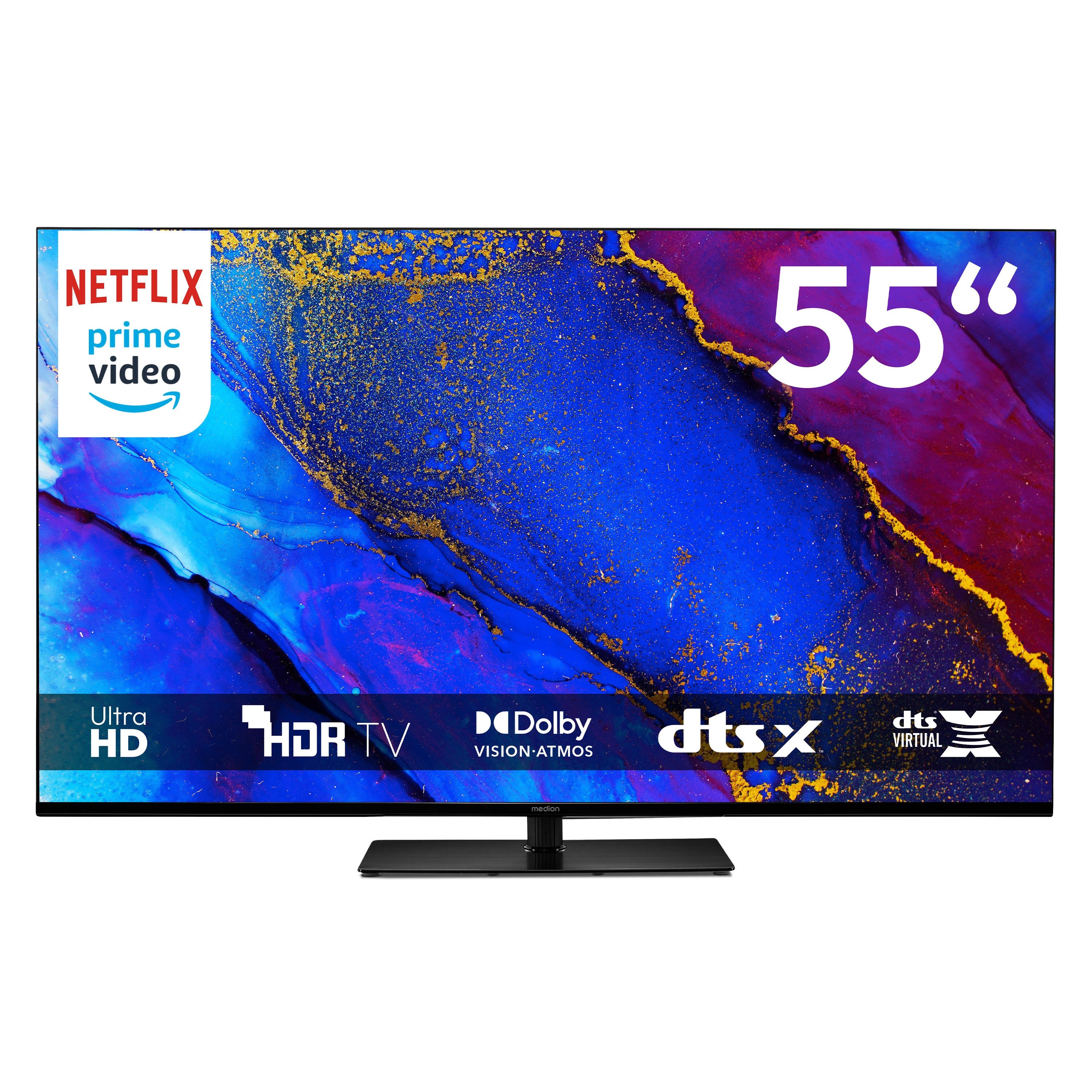 Medion® MD855400 LCD-LED Fernseher (138.8 cm/55 Zoll, 4K Ultra HD, Smart-TV, Dolby Vision, Dolby Atmos, Playstore, Netflix, HBO Max, Prime Video)