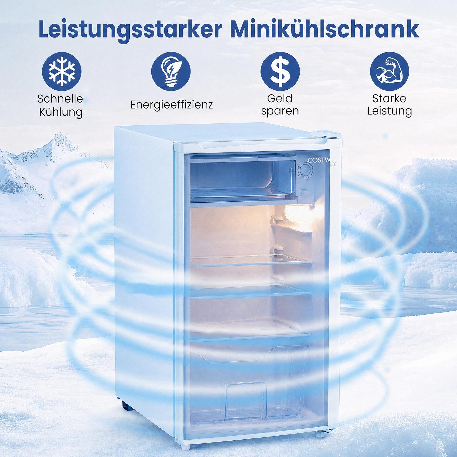 COSTWAY Kühlschrank FP11237DE/BC-98, 77.5 cm hoch, 44.5 cm breit, 98L, < 39dB – Bild 5 von 5