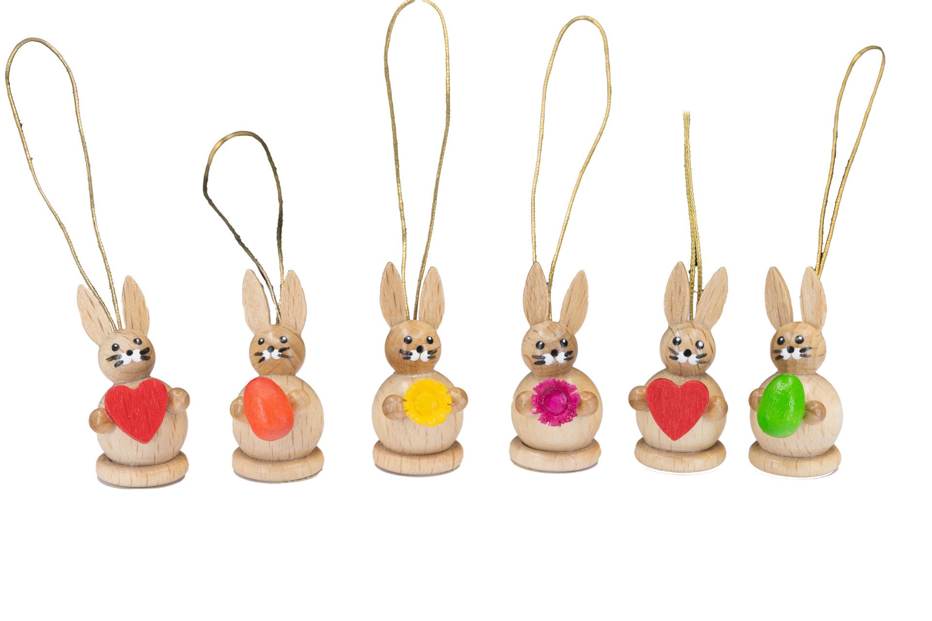Holzwaren Egermann Dekofigur 6er Set Osterhase Klein als Baumanhänger - je 3cm groß - aus Holz, zum Dekorieren zur Osterzeit für den Osterstrauch - Made in Germany