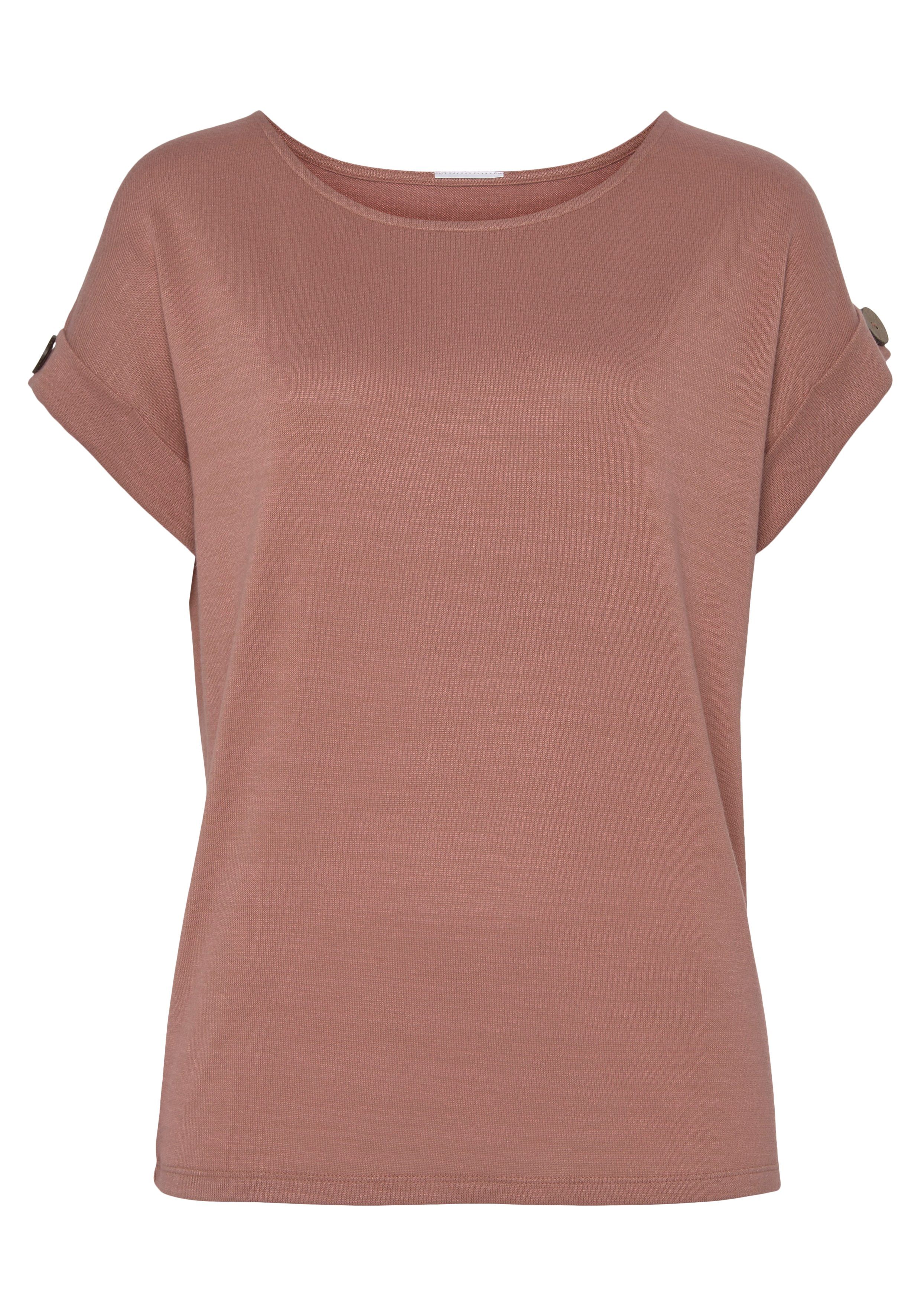 LASCANA Kurzarmshirt mit Knopfdetail am Ärmelabschluss günstig online kaufen