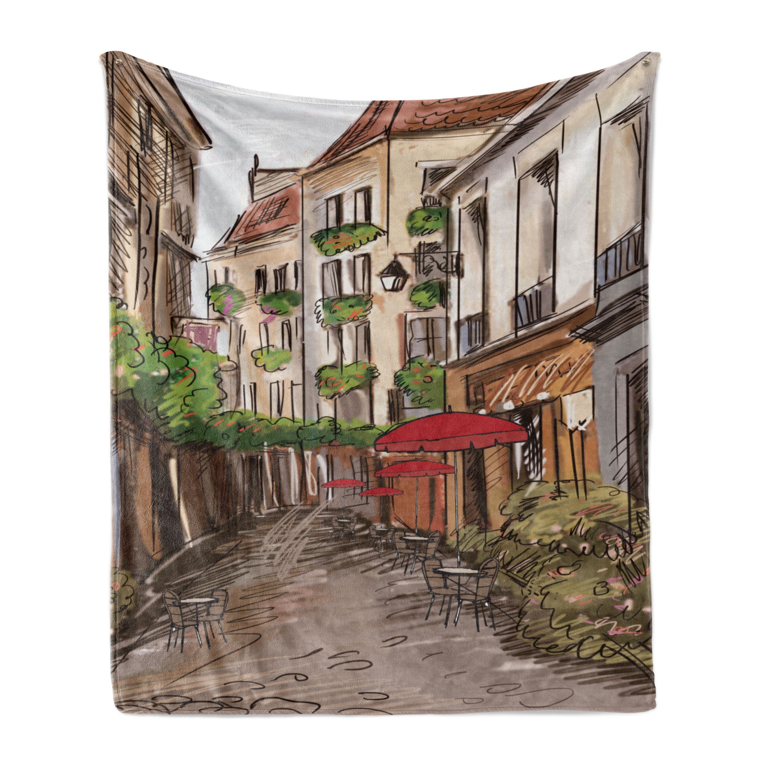 Wohndecke Gemütlicher Plüsch für den Innen- und Außenbereich, Abakuhaus, Skizzieren Romantische Patio Szene Skizze