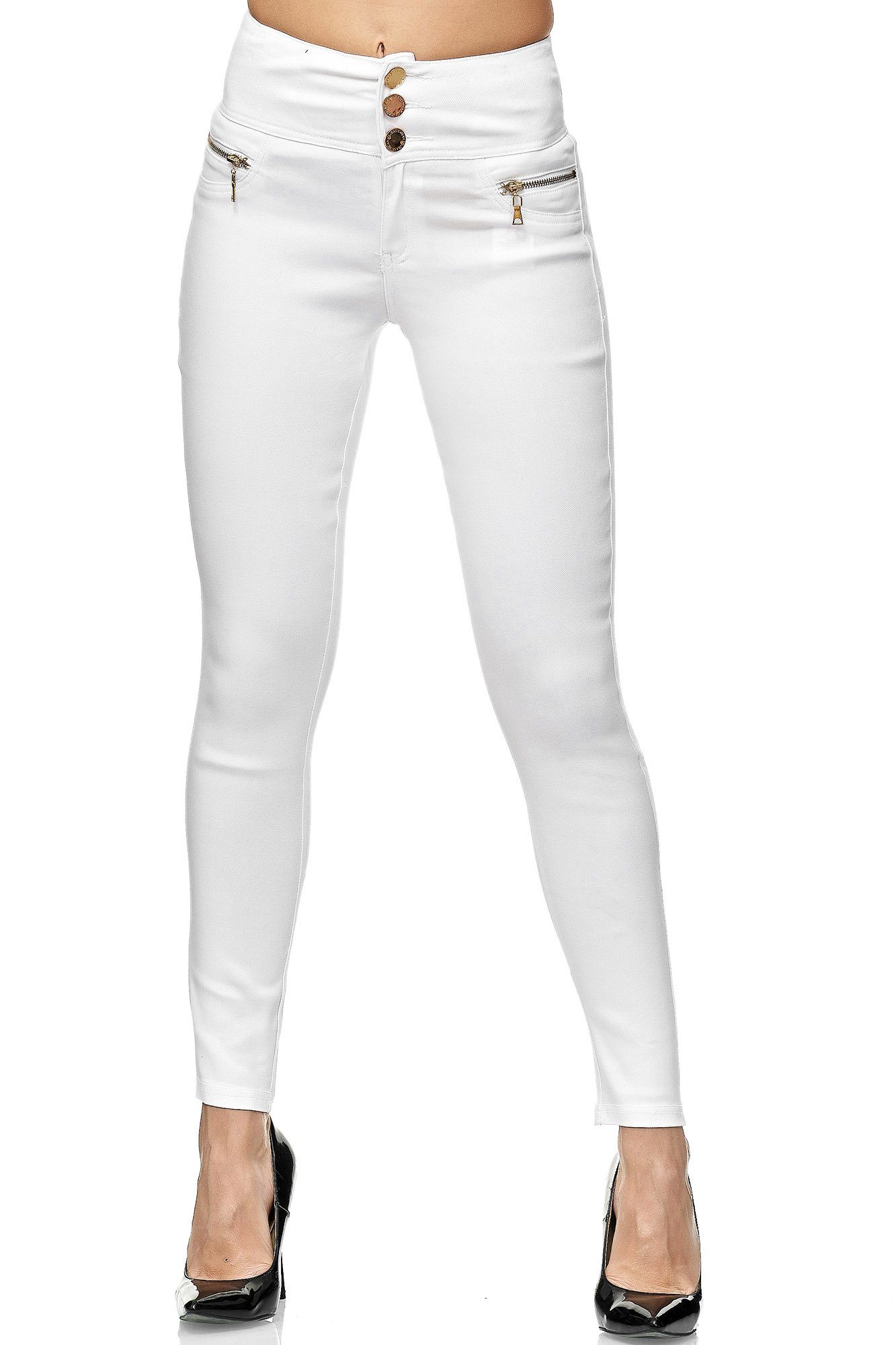 Elara High-waist-Jeans Elara Damen Stretch Hose High Waist Jeggings (1-tlg) Weiß