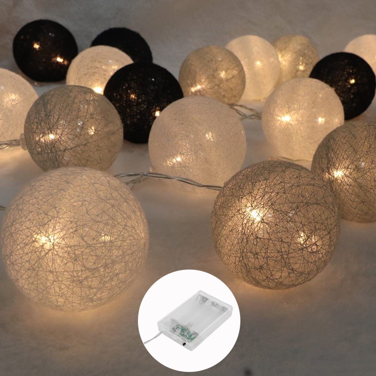 LETGOSPT LEDLichterkette Lichterkette Cotton Ball, LED Cotton Bälle Light mit Batteriebetrieben