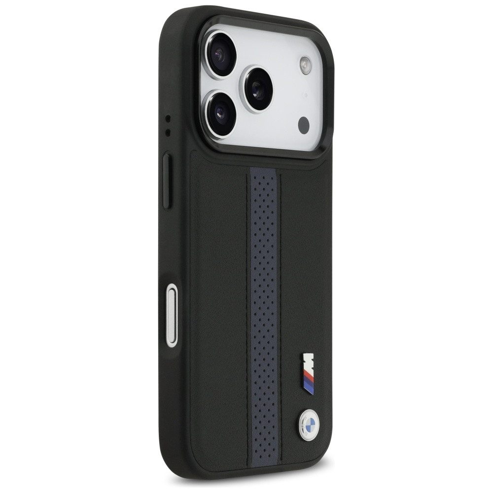 BMW Handyhülle MagSafe iPhone 17 Pro Kunstleder schwarz blau Logo Metall 6,3 Zoll, Kantenschutz – Bild 4 von 5