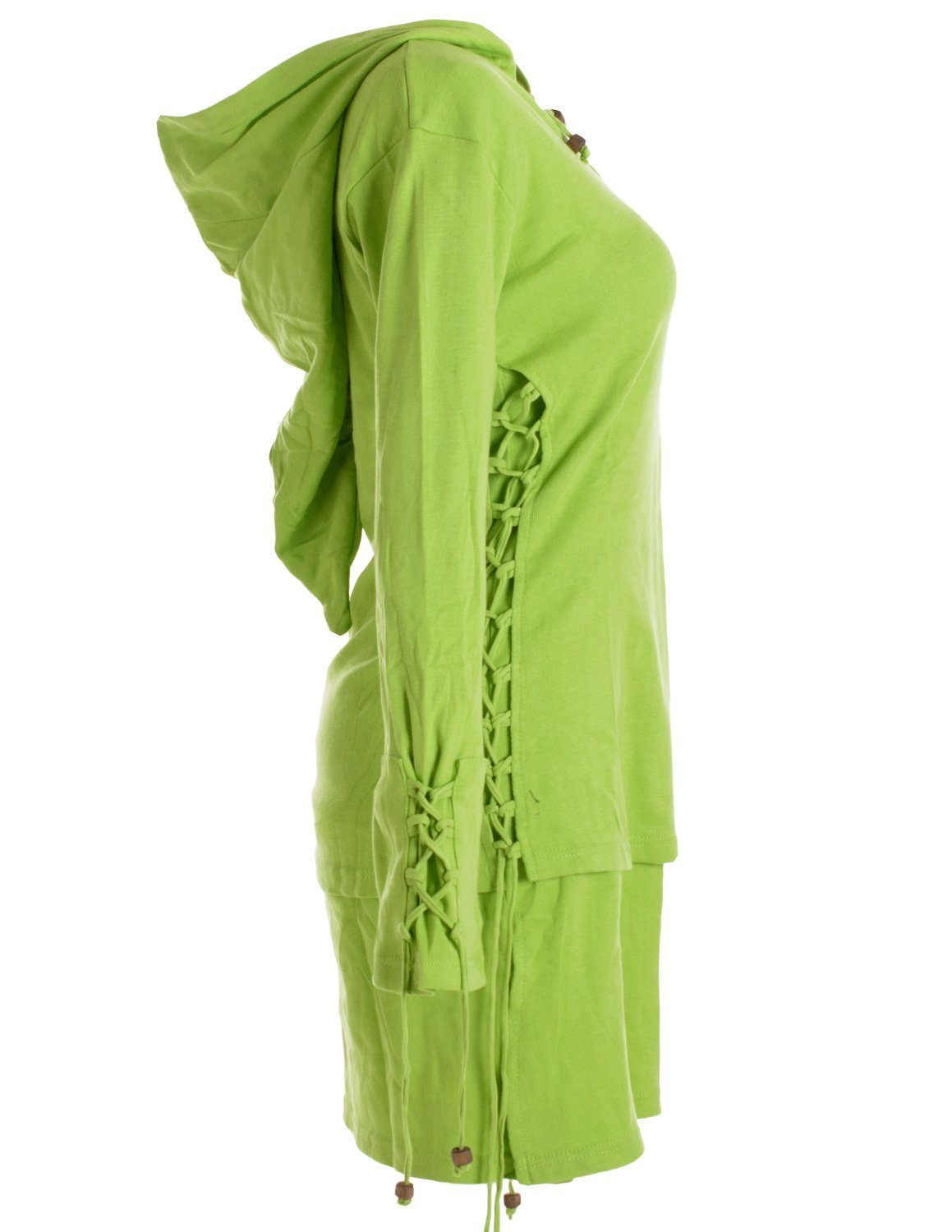 Vishes Ethno, zum Zipfelkleid Goa hellgrün und Doppellagiges Bändern Warmes Zipfelkapuze Schnüren Elfen, Style mit Kleid Boho,