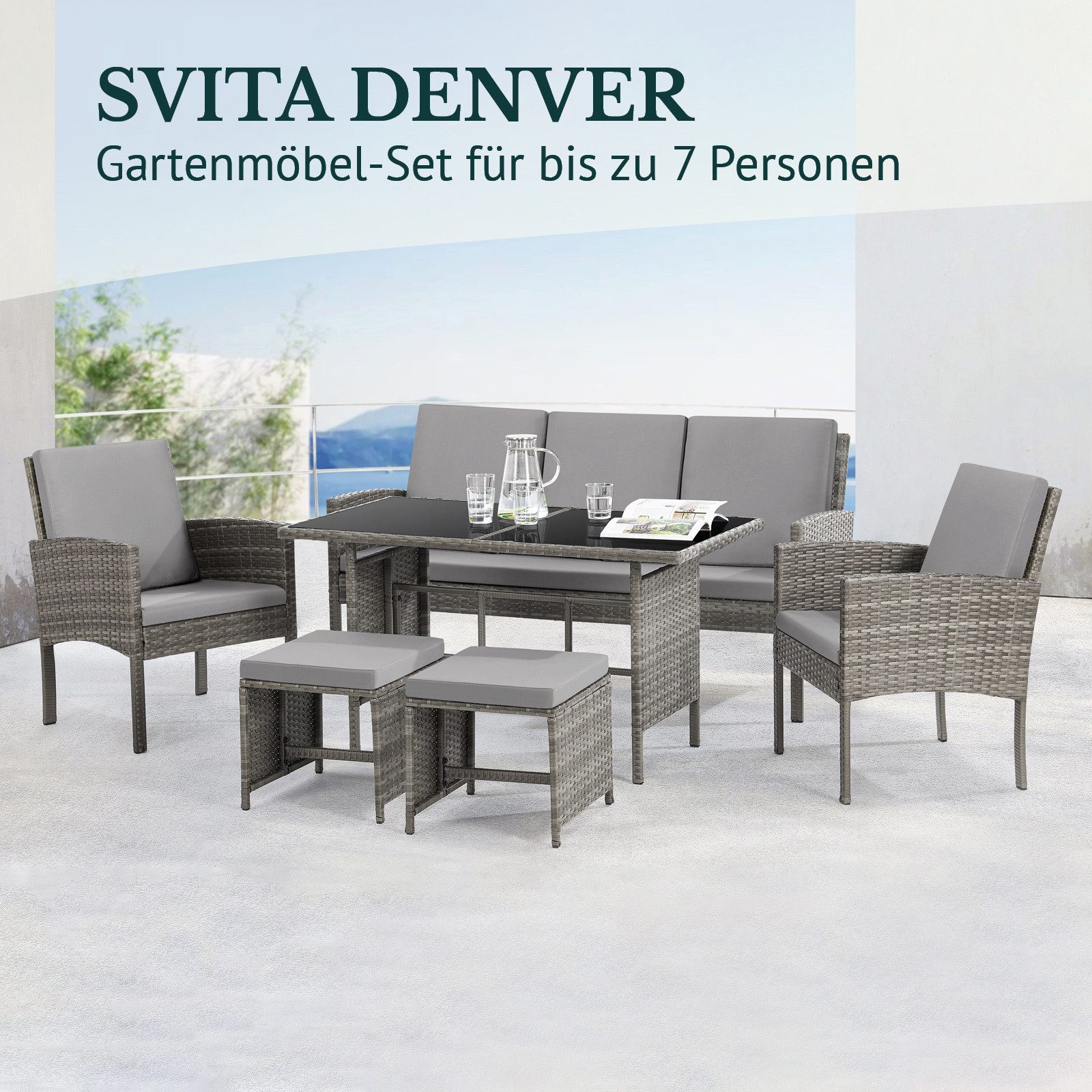 SVITA Gartenlounge-Set DENVER, (Gartenmöbel-Set), Essgruppe, Rattan, günstig online kaufen