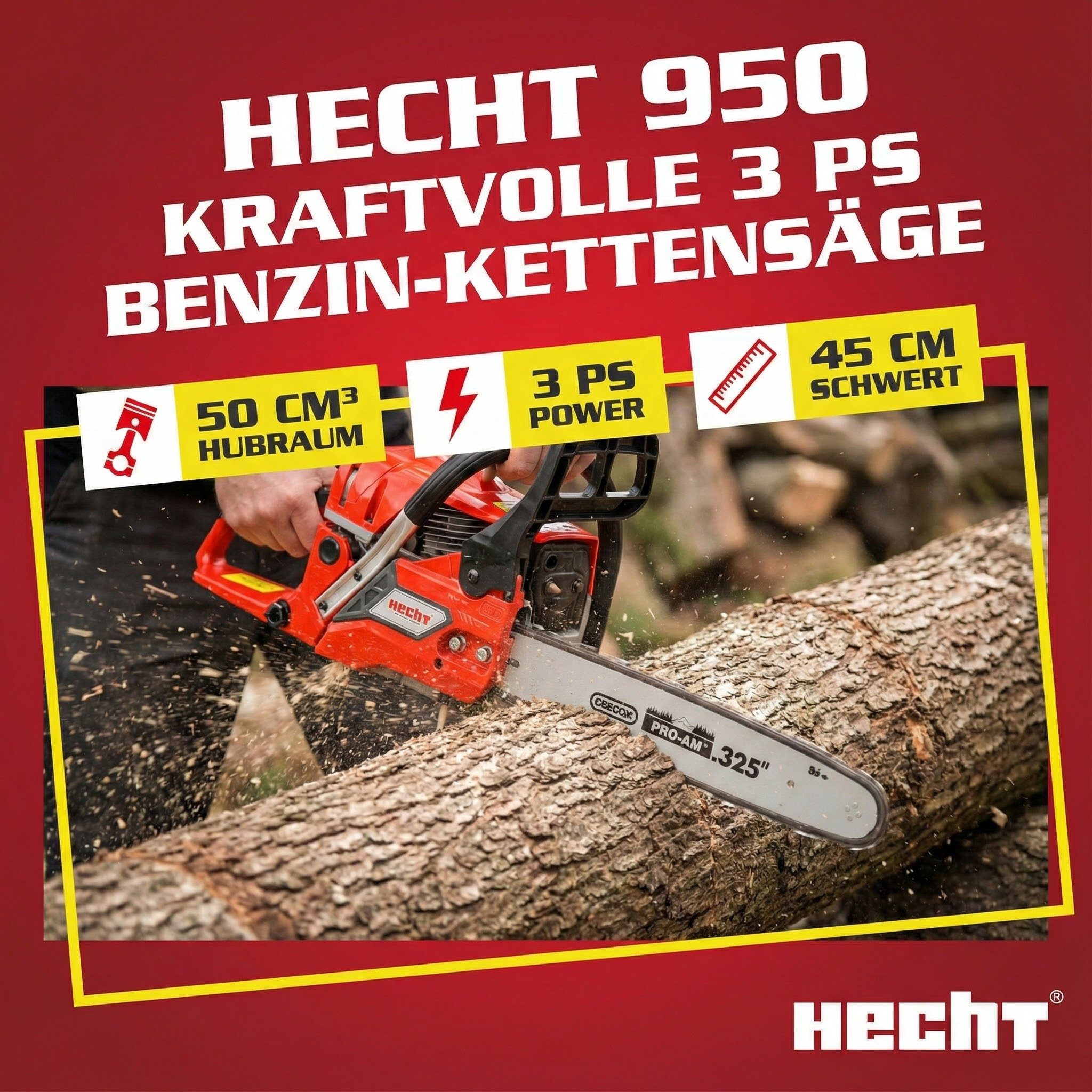 Hecht Benzin-Kettensäge Motorsäge 950, 2,2 W / 3PS, 12000 U/min, 5,6 kg, 40 günstig online kaufen