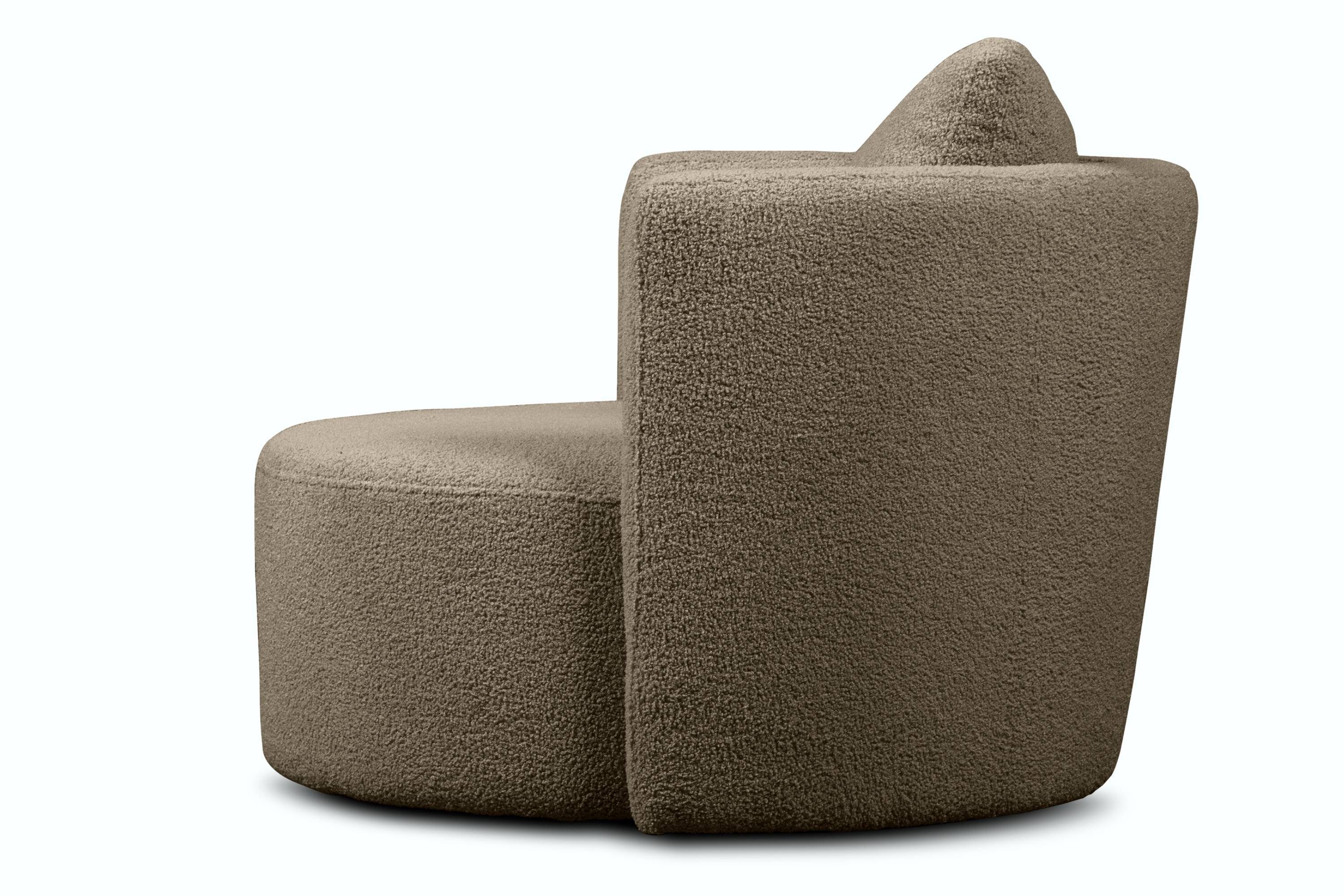 mit Sitzen Bouclé-Stoff, 360° RAGGI Sessel komfortables Konsimo Drehsessel mit Sitzhocker, Drehfunktion,