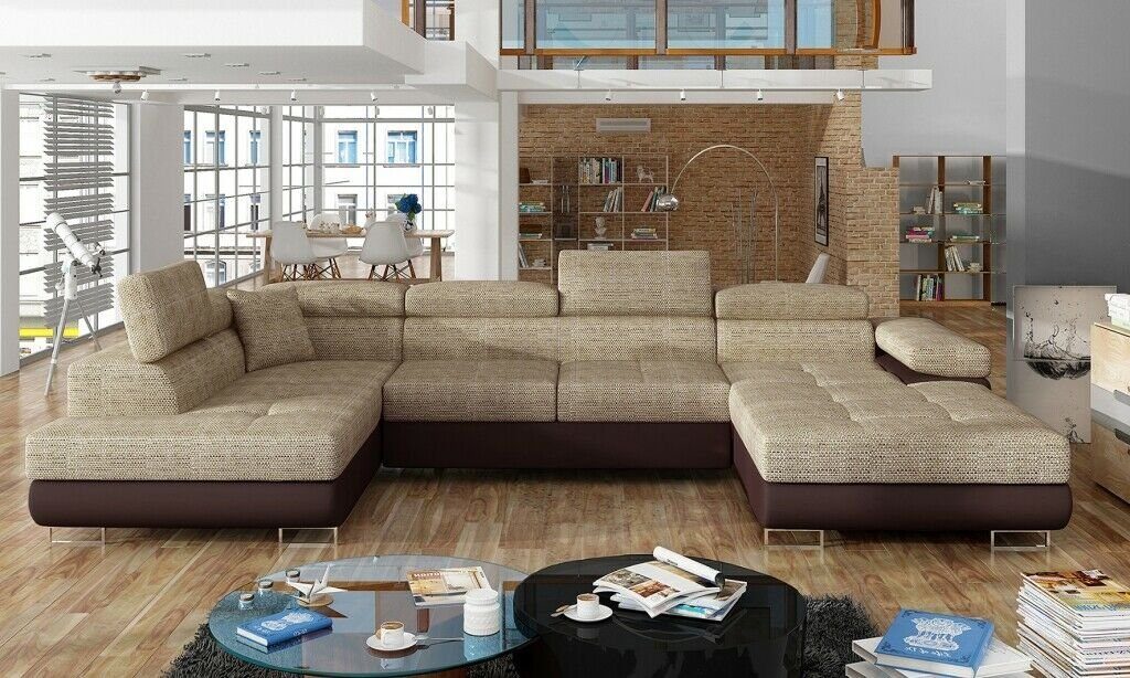 JVmoebel Ecksofa, Stoff Beige/Braun U-Form Modern Sofa Couch Ecksofa Design Wohnlandschaft Modern