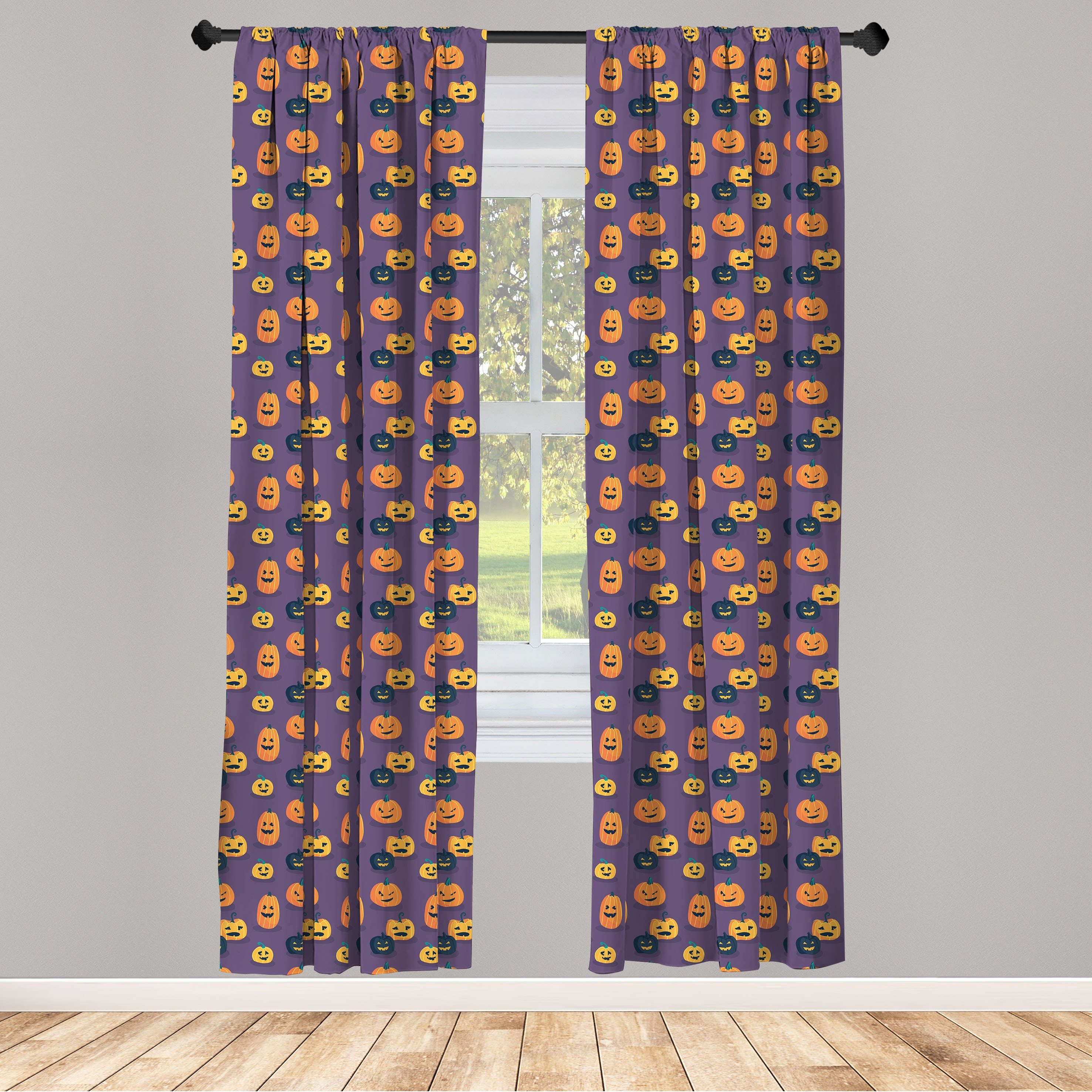 Gardine Vorhang Spooky Microfaser, Schlafzimmer für Abakuhaus, Halloween Wohnzimmer Pumpkins-Muster Dekor