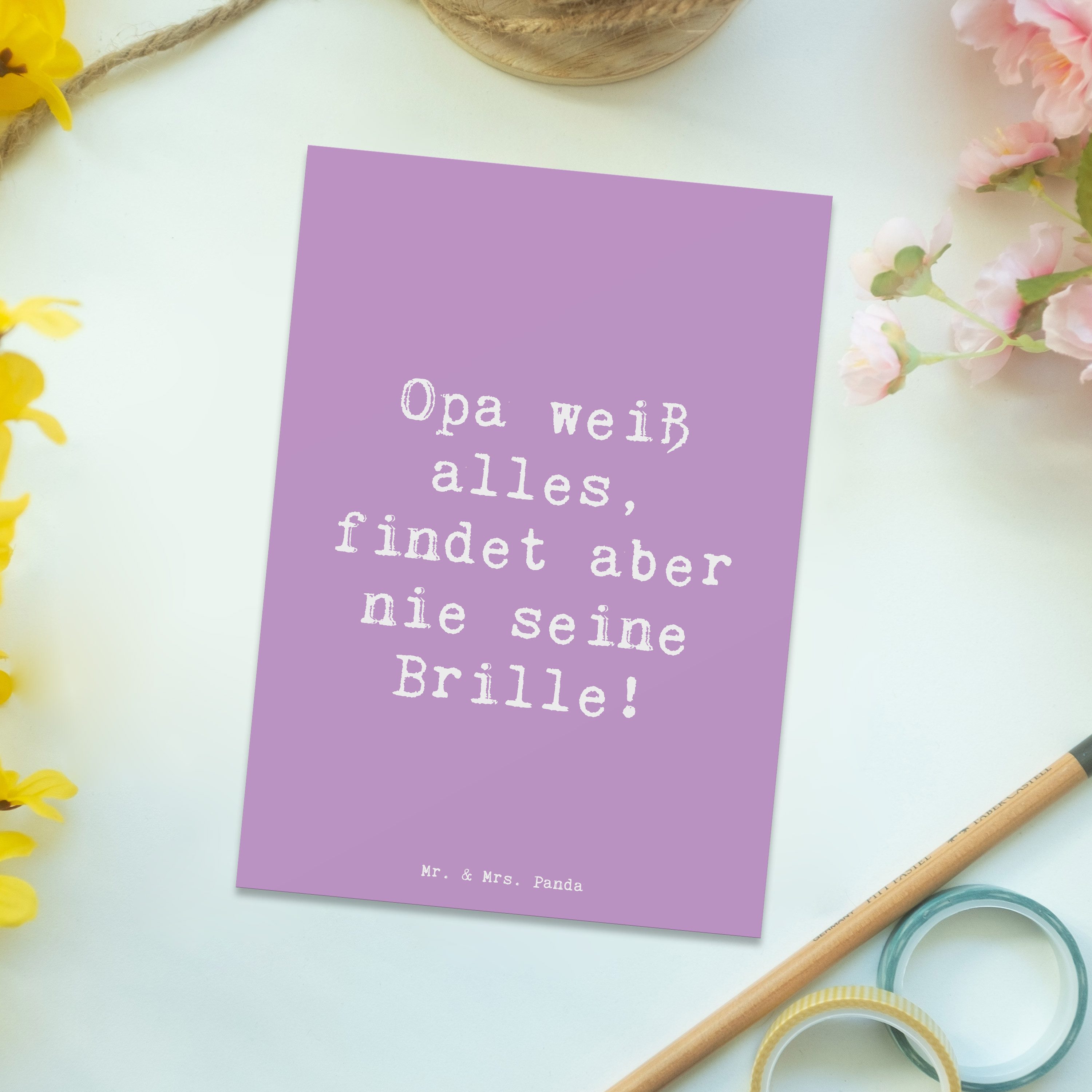 Thumbnail - Mr. & Mrs. Panda Postkarte Spruch Opa Wissen - Lavendeltraum - Geschenk, lustige Opa Sprüche, We