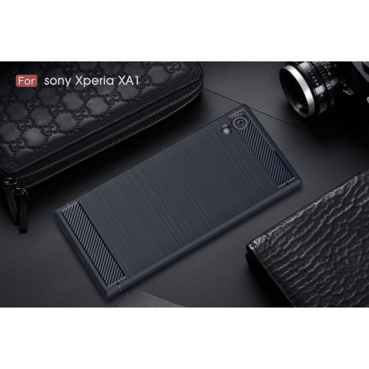 König Design Handyhülle Sony Xperia XA1, Sony Xperia XA1 Handyhülle Carbon Optik Backcover Blau